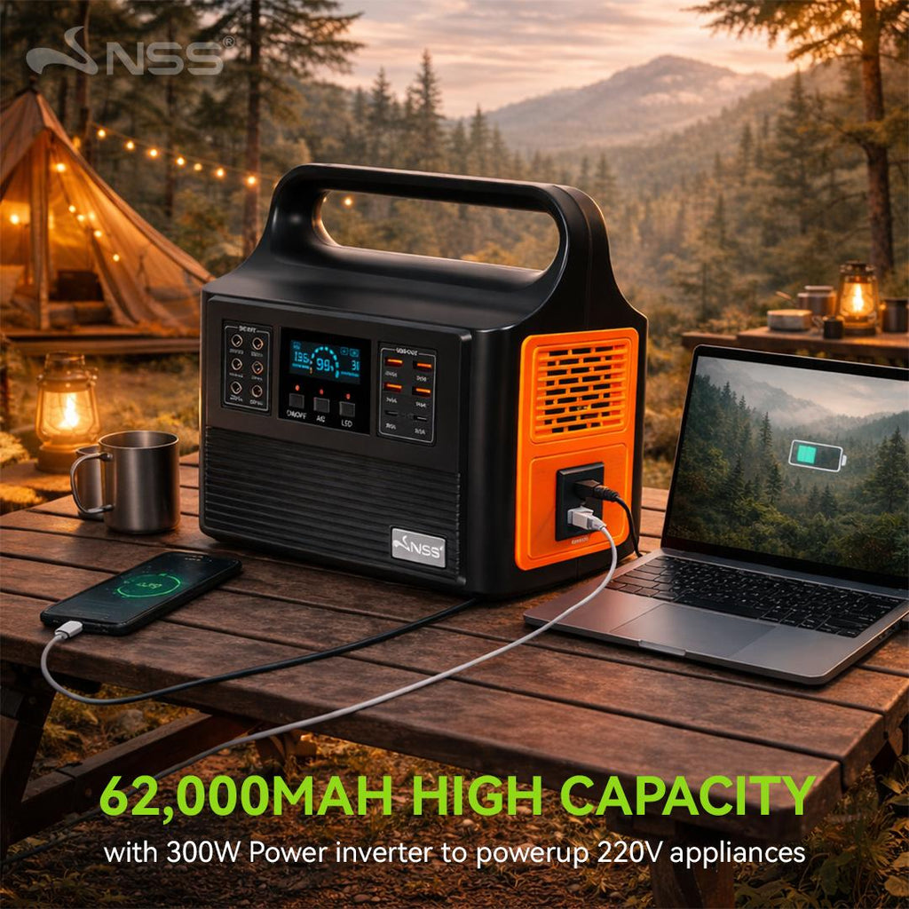 NSS [NEW LAUNCH] Solar Generator 300W-300W Peak Power Inverter 31000mAh Portable Power Station Multi-Functional Lithium Battery Emergency Power Supply for Camping Outdoor Home Blackout with AC/DC/USB Ports