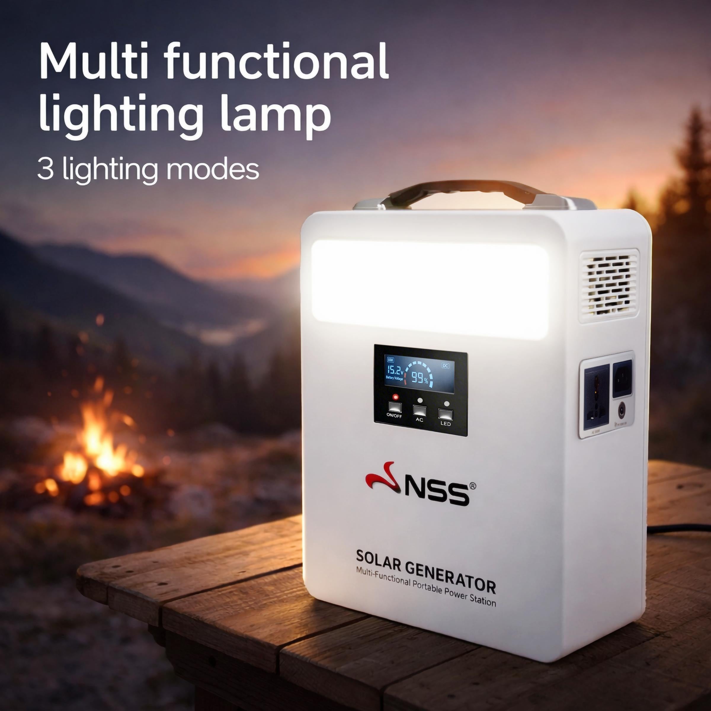 NSS NEW Solar Generator 300W/500W Portable Power Station 15500mAh Lithium Battery Emergency Power Supply with 2 External Bulbs for Camping Home Outage 13 Output Ports 5V 2A USB