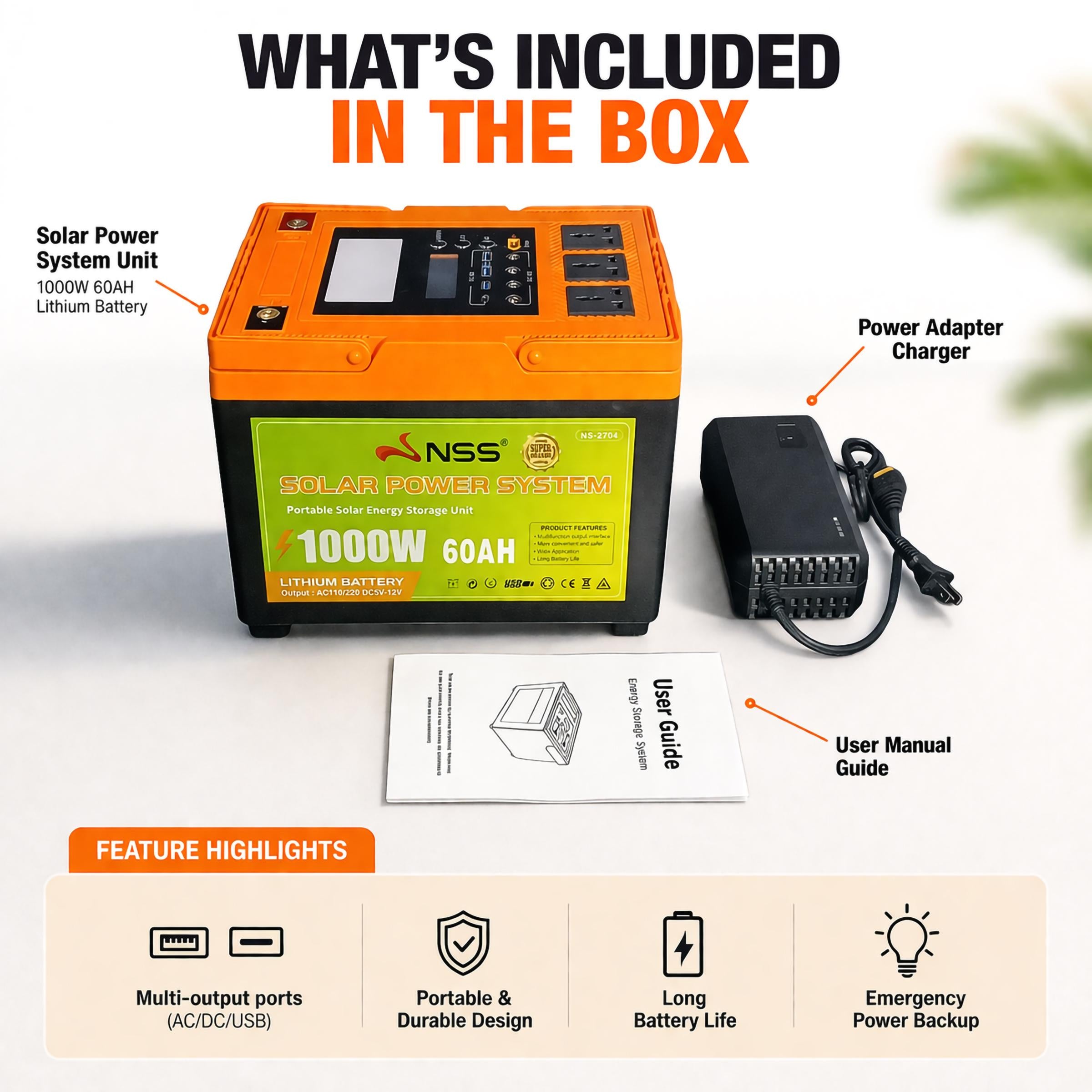 NSS [NEW LAUNCH] NO SOLAR PANEL 70W-1000W Portable Solar Power Station 60,000mAh Lithium Battery | NS-270 Series Solar Generator for Camping, Home Backup, & Outdoor Emergency Power | 220V AC Output Powerbank