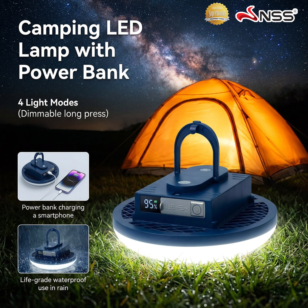 NSS Rechargeable Camping LED Lamp with Power Bank – 9000mAh Waterproof Lantern