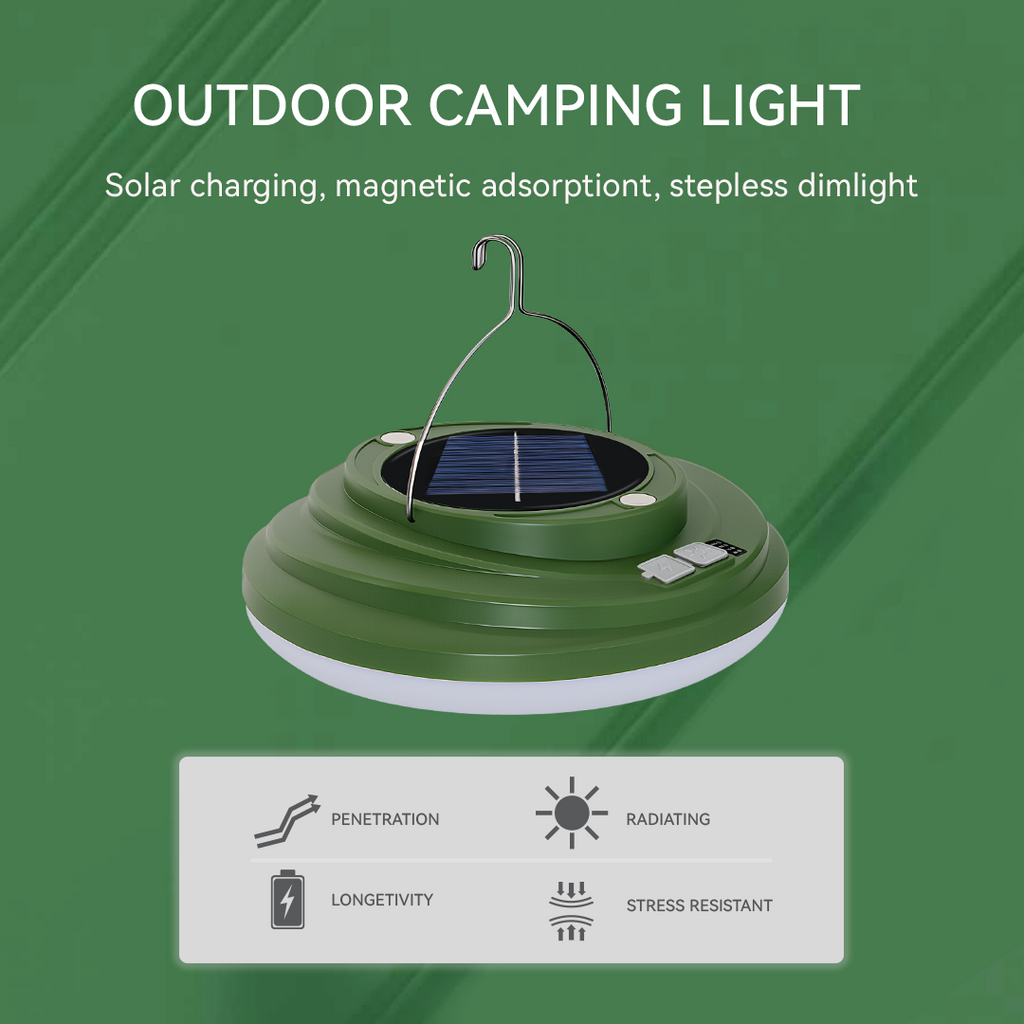 NSS Solar Camping Light – Portable Magnetic LED Tent Lamp with 4 Light Modes & Hanging Hook