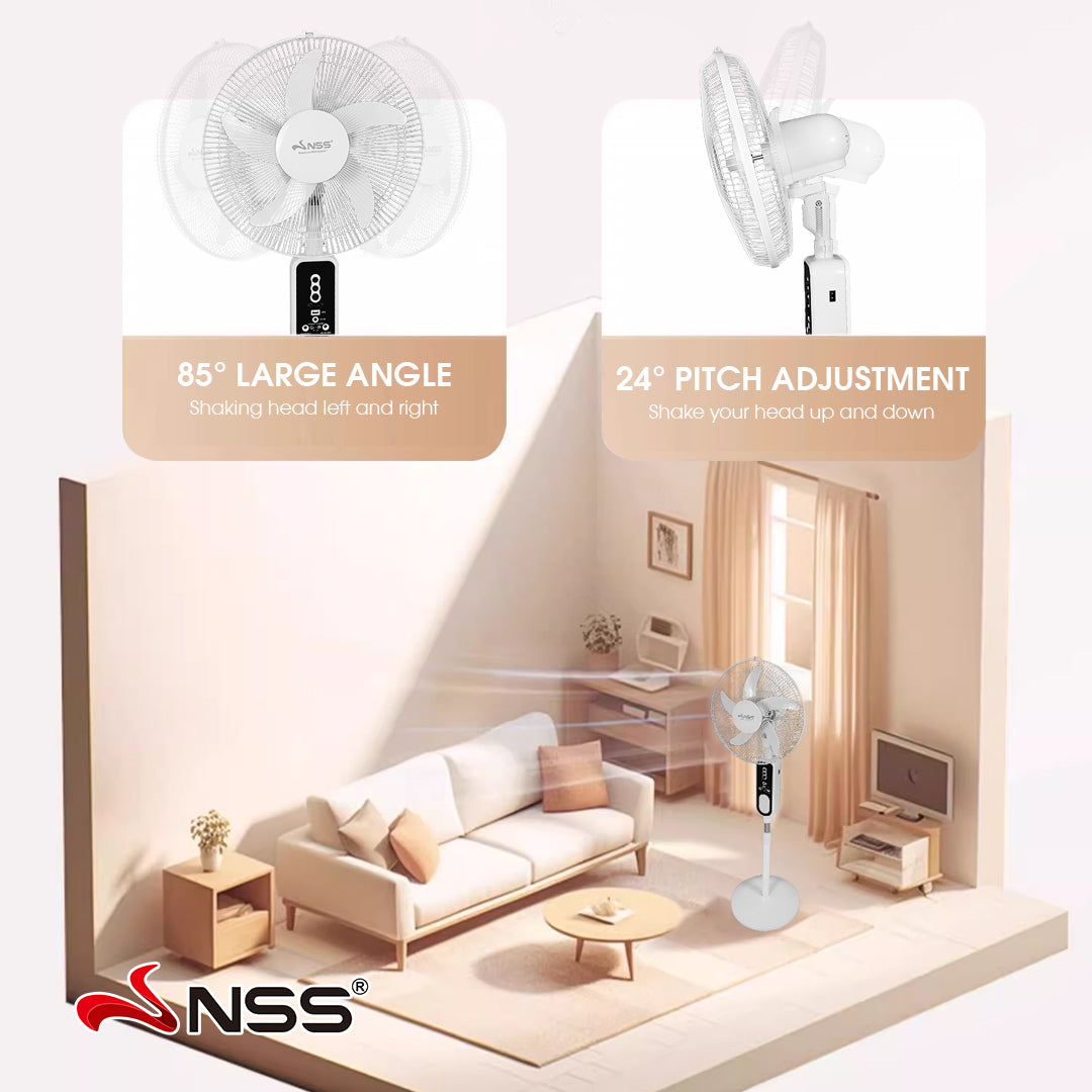 NSS Portable Solar Desk Fan with Power Bank & LED Light – Rechargeable Emergency Fan