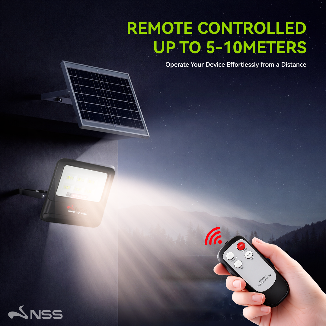 NSS Solar Tri-Color LED Flood Light with Remote Control & IP67 Waterproof Design