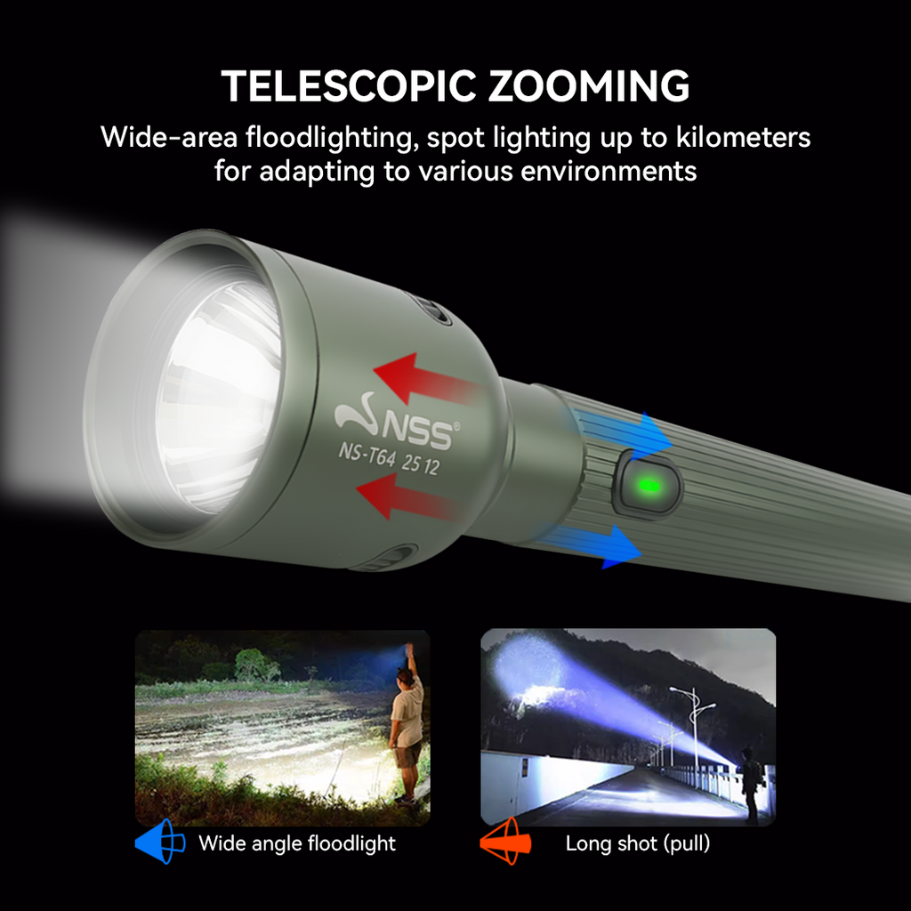 NSS Rechargeable Zoomable LED Flashlight – High Power Tactical Torch
