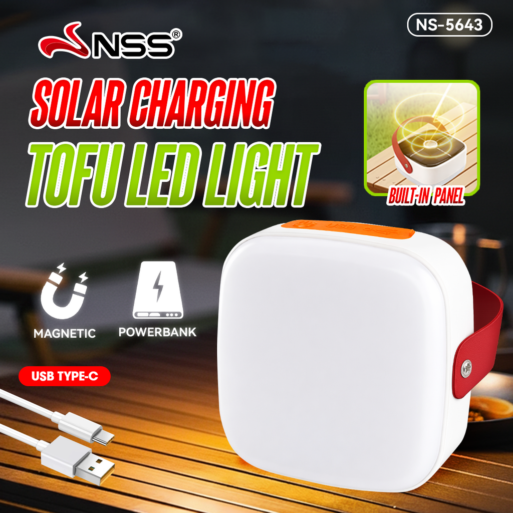 NSS Solar Charging Tofu LED Light – Magnetic Rechargeable Lamp with Power Bank & USB-C
