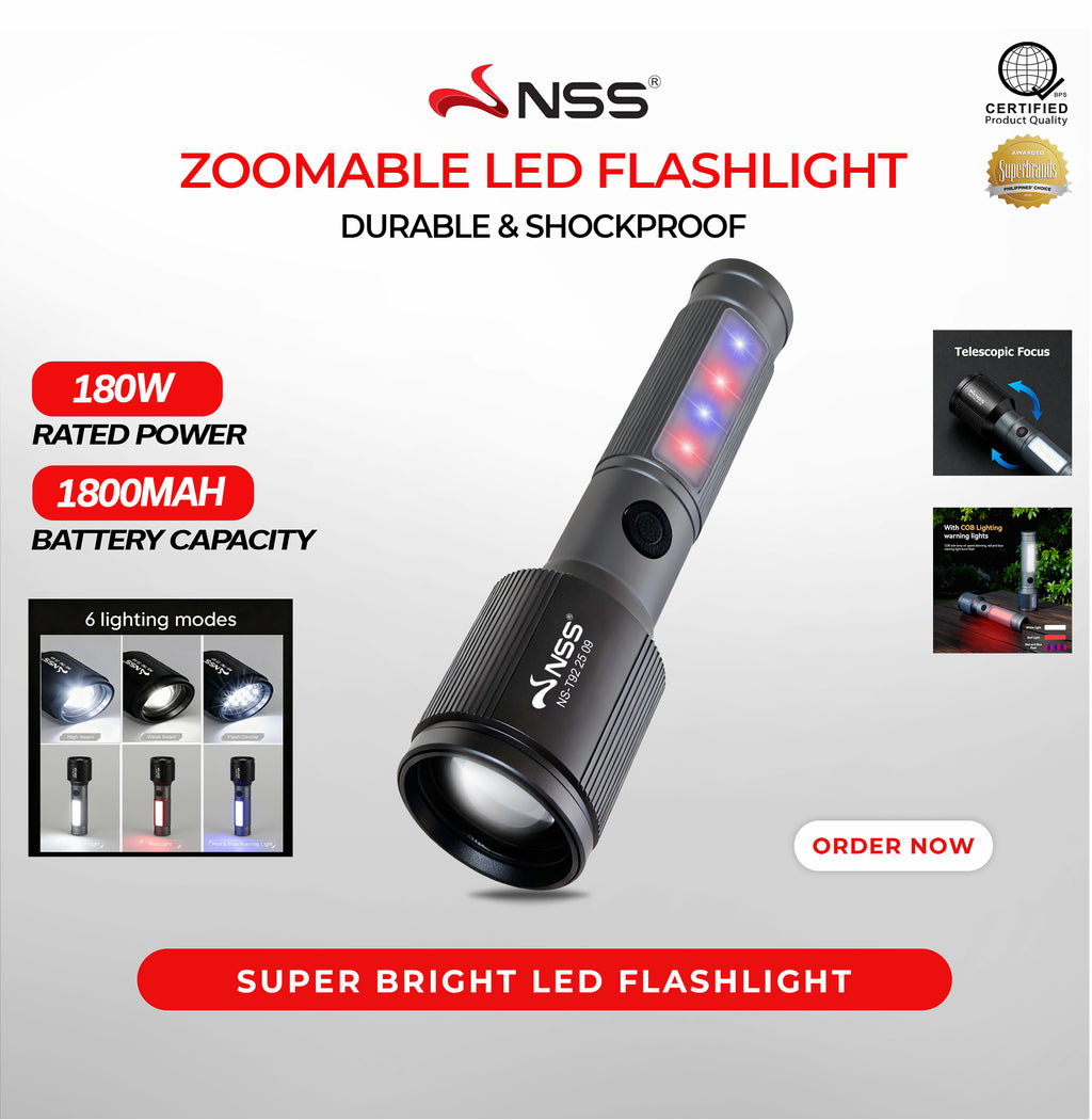 NSS Zoomable LED Flashlight Shockproof & Water-Resistant Outdoor Light