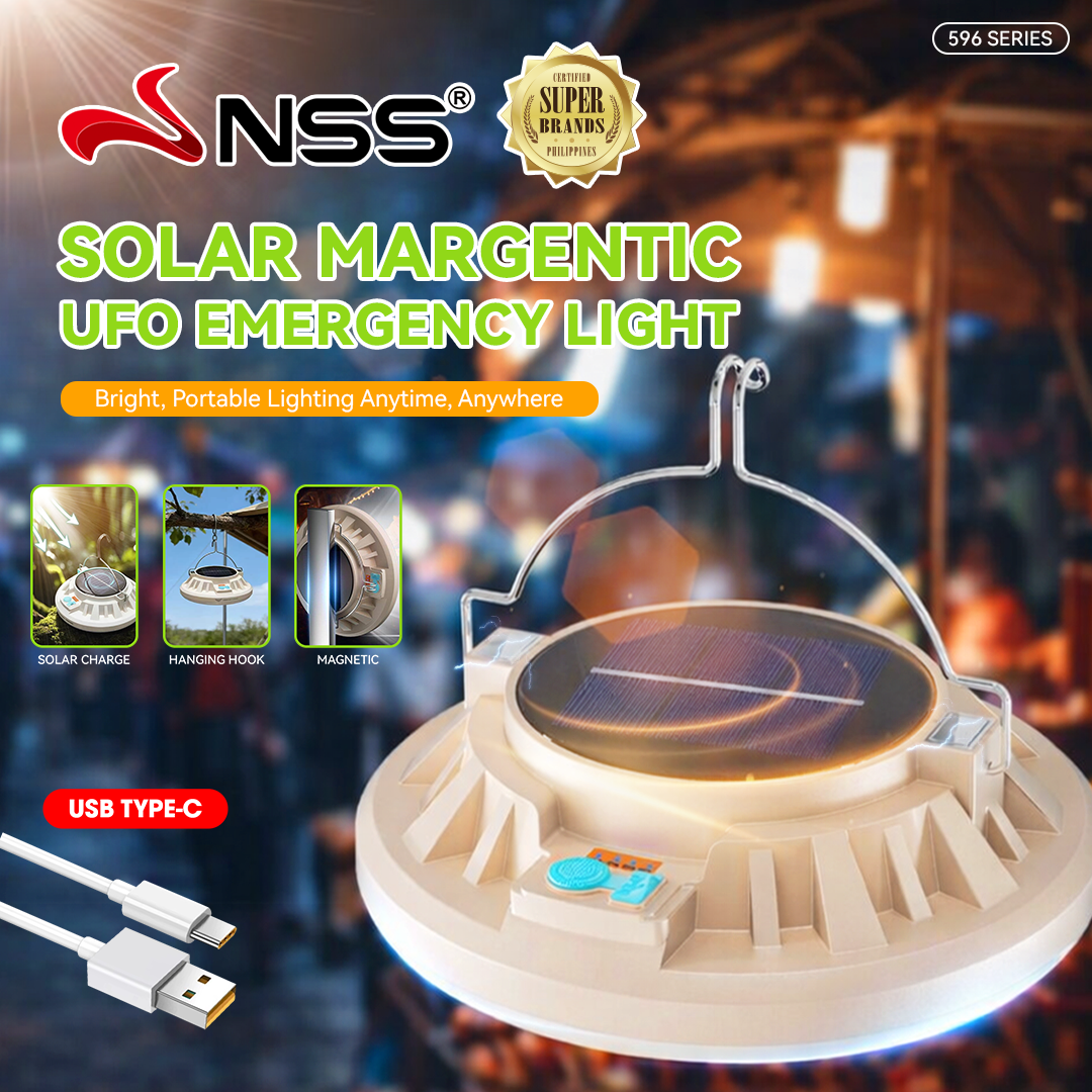 NSS Solar Magnetic UFO Emergency Light – Portable Hanging LED Lamp with USB-C Charging for Camping & Power Outages (596 Series)