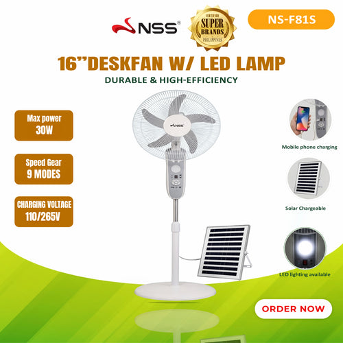 NSS 16" Solar Rechargeable Stand Fan