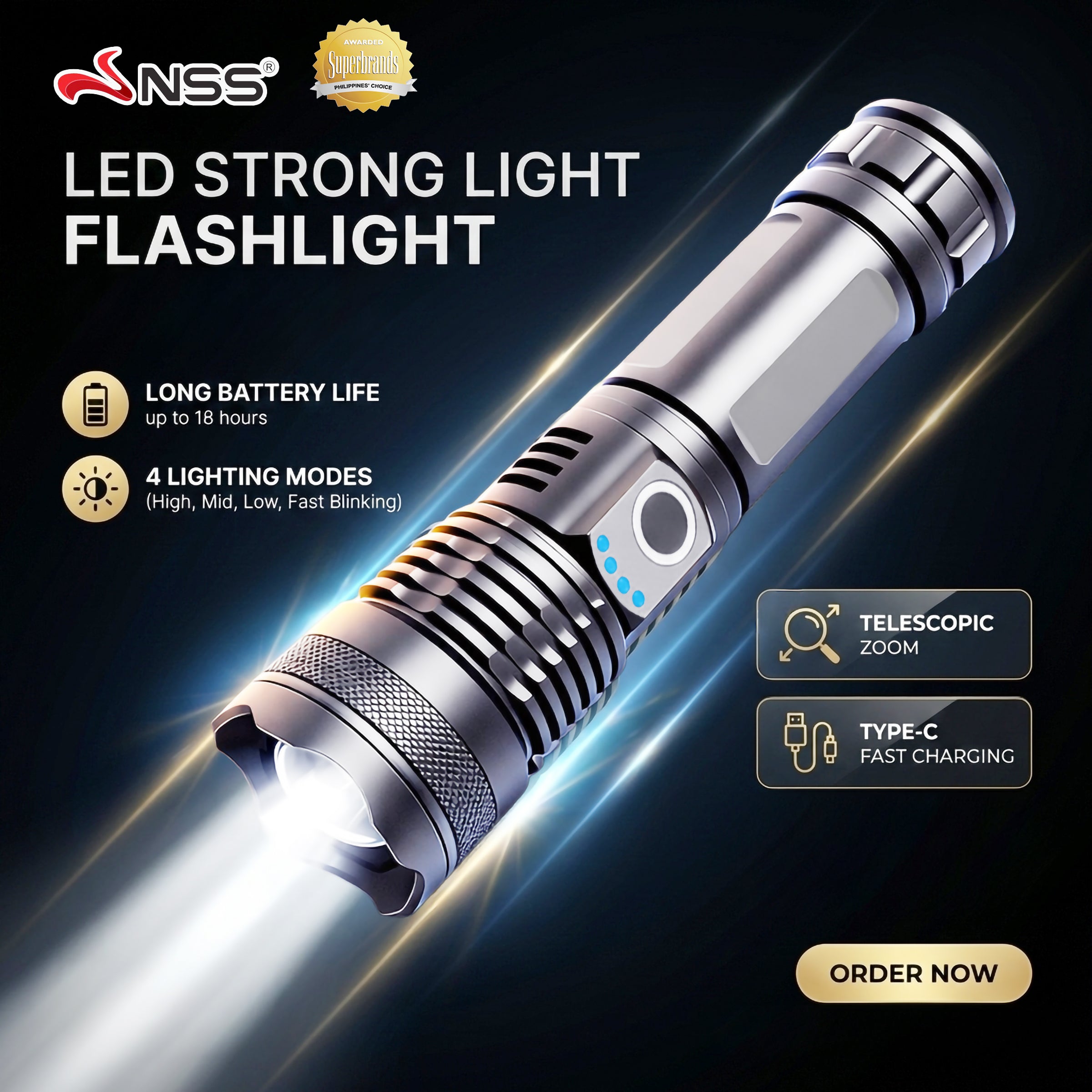 NSS Rechargeable LED Tactical Flashlight