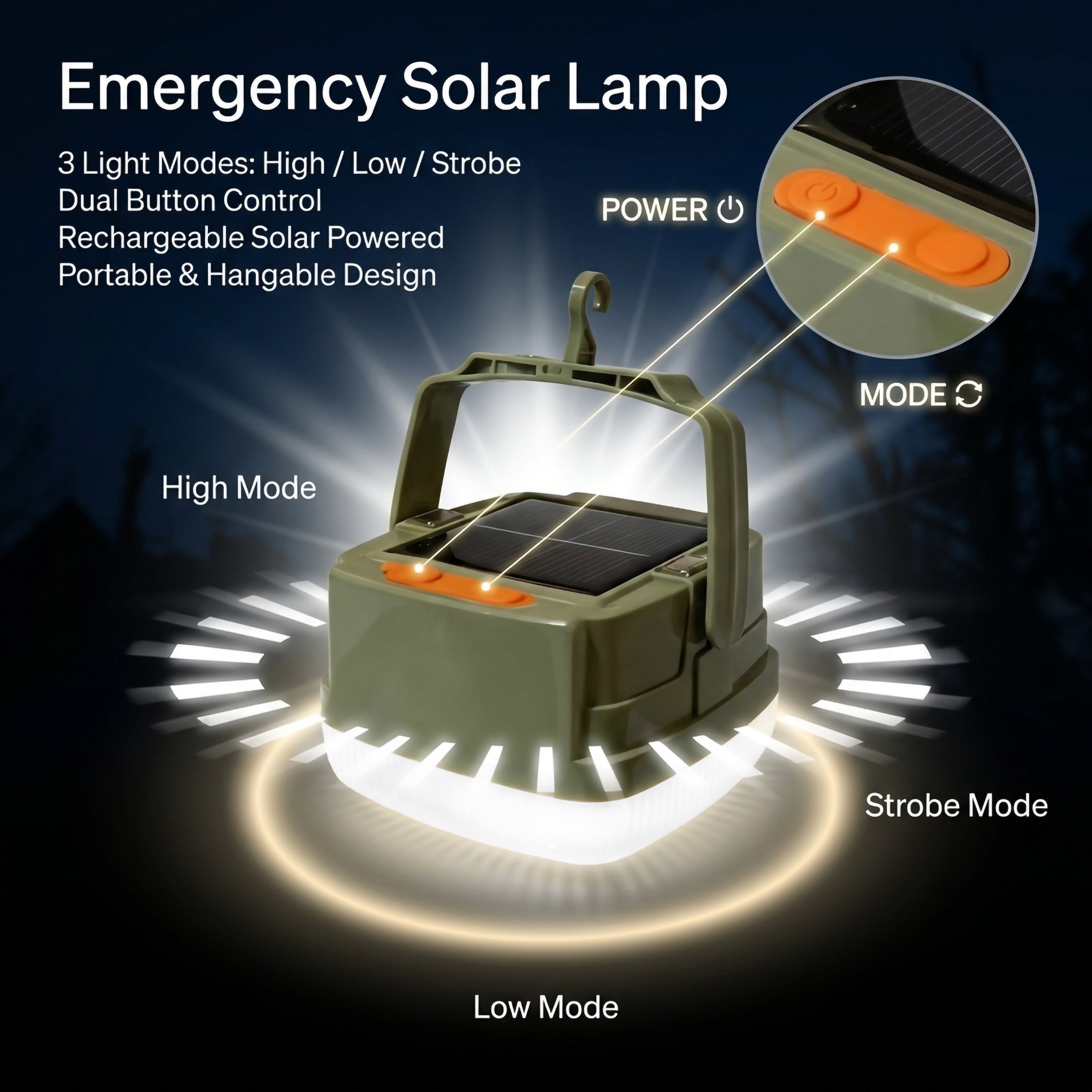 Portable Emergency Lamp Solar Rechargeable USB-C | 3 Lighting Modes | High Bright LED Camping Light | Brownout Ready Backup Light Philippines