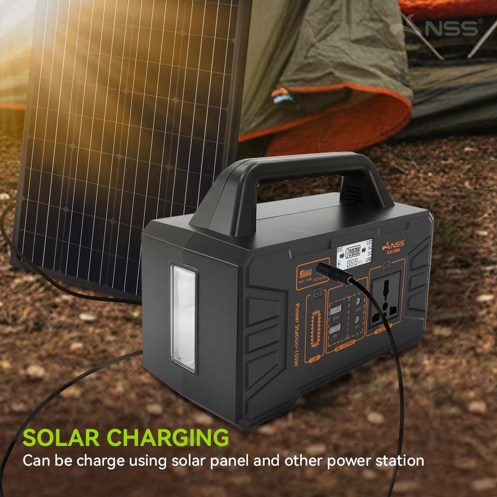 NSS [NEW LAUNCH] 150W Portable Power Station with Solar Panel Kit - Rechargeable Solar Generator, Multi-Function Output Ports, Emergency Battery Backup for Camping, Outdoor, & Home Blackout - NS-2586