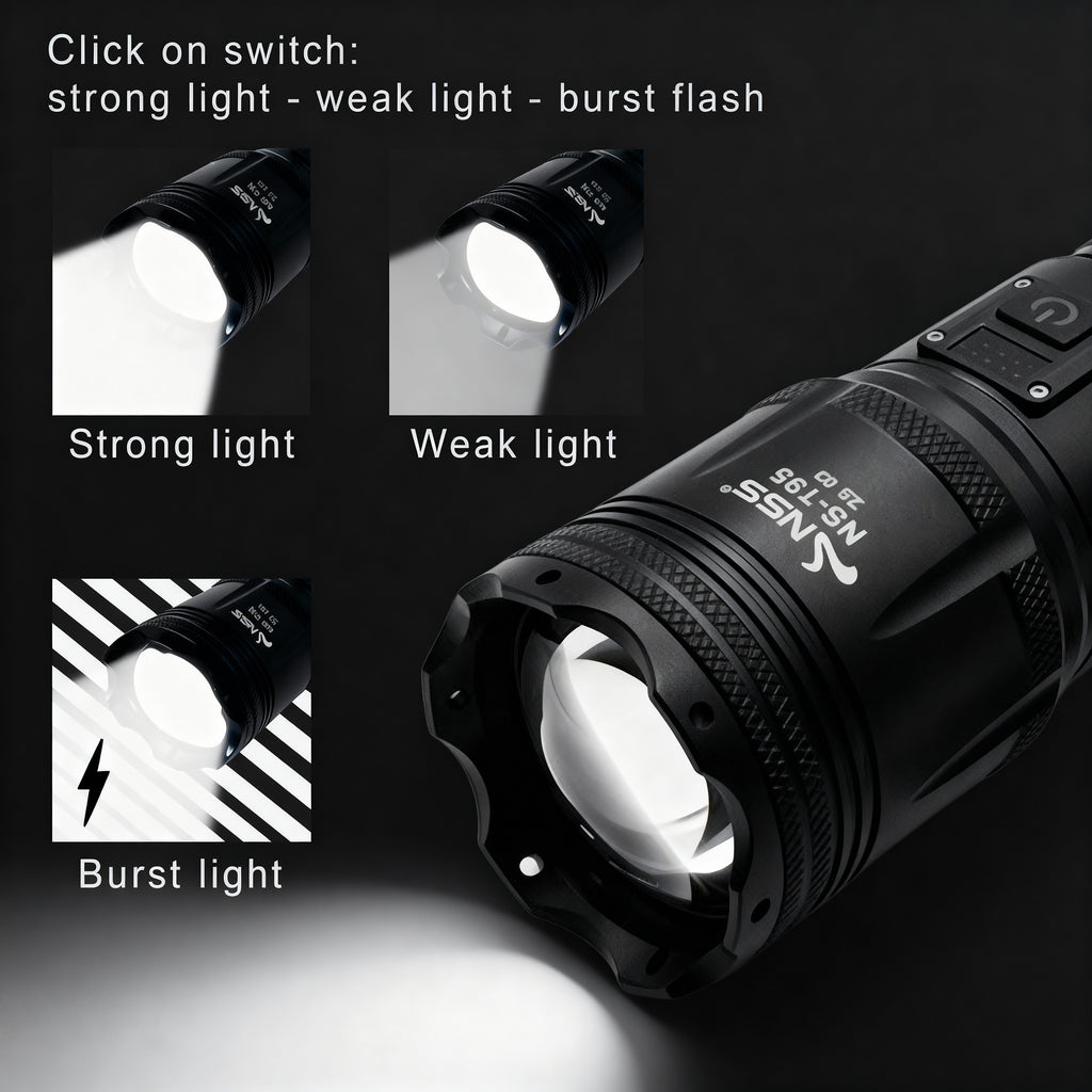 NSS 800W Zoomable 3 Modes Emergency  LED Flashlight