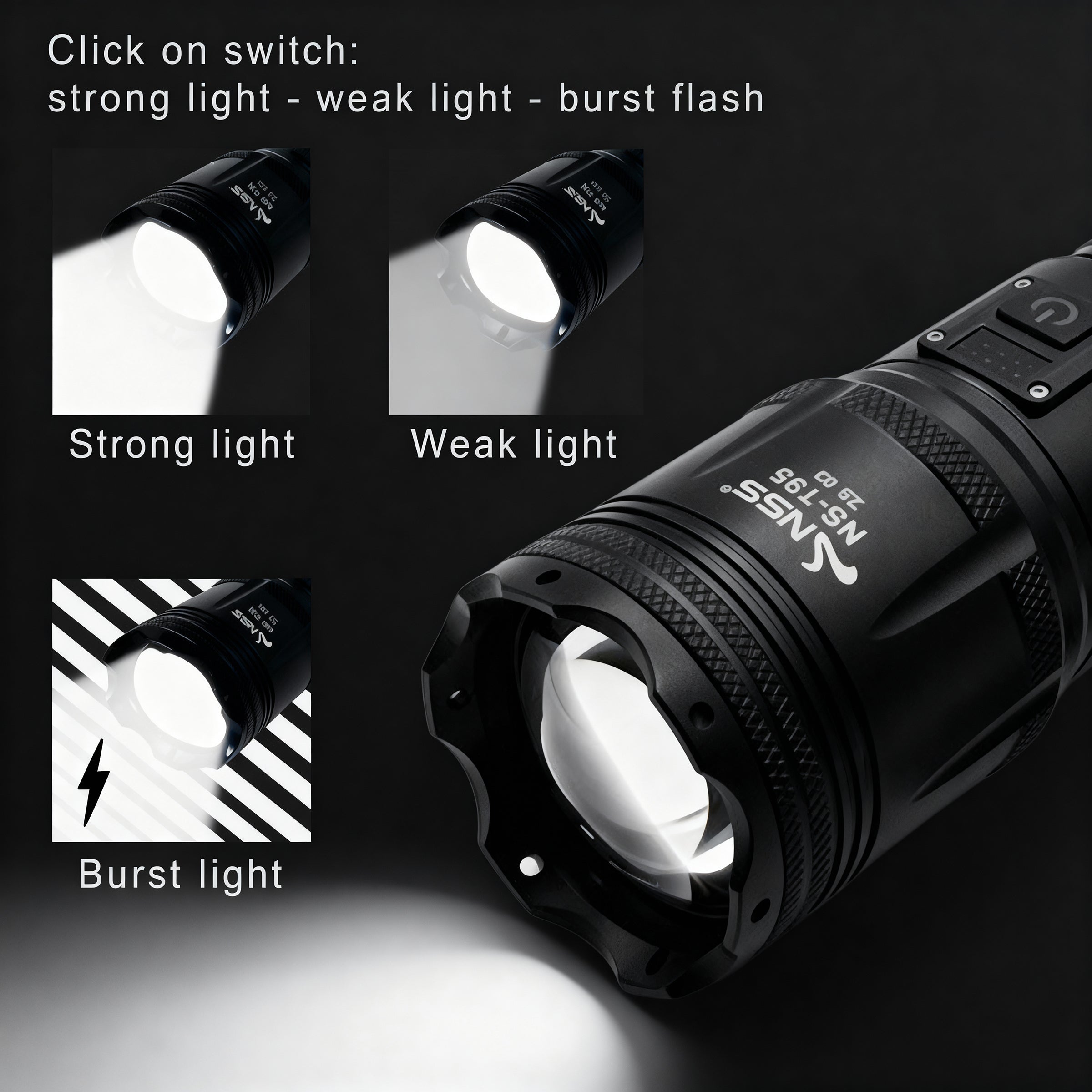 NSS 800W Zoomable 3 Modes Emergency  LED Flashlight
