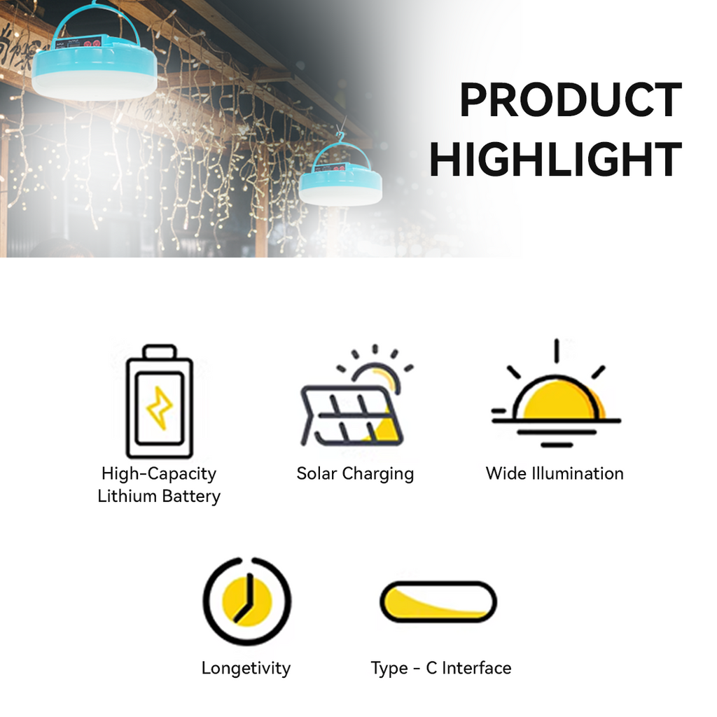 NSS Solar RGB LED Strip Lamp – Portable Hanging Light with Power Bank & USB Charging