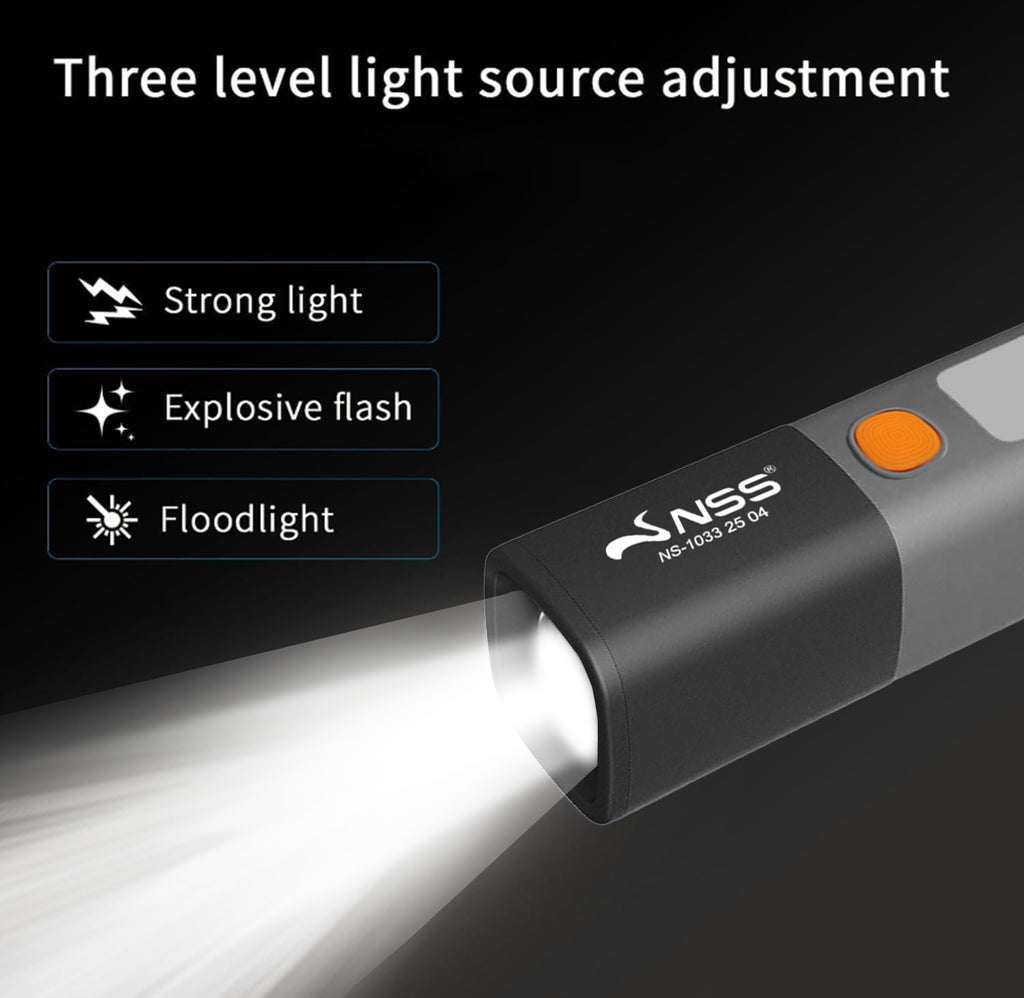 NSS LED XPE Zoomable Flashlight – Rechargeable USB-C Torch with 3 Light Modes & 1200mAh Battery