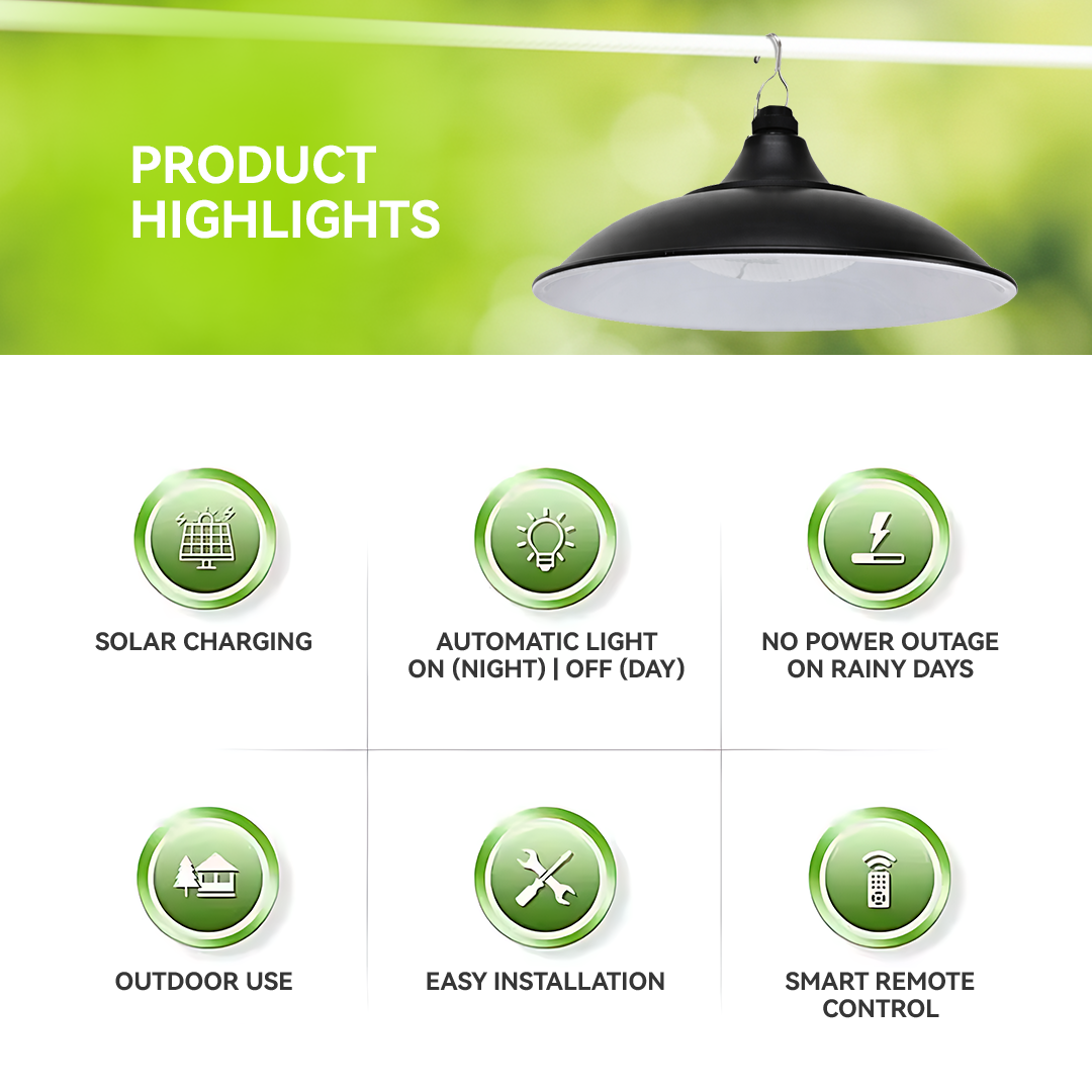 NSS 30W Solar High Bay Light – IP65 Waterproof LED Hanging Lamp with Solar Panel
