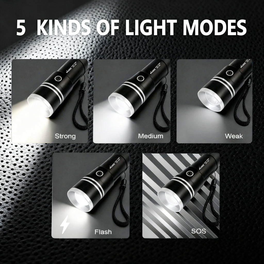 NSS 800W Zoomable LED Flashlight Rechargeable High Power Portable Flashlight