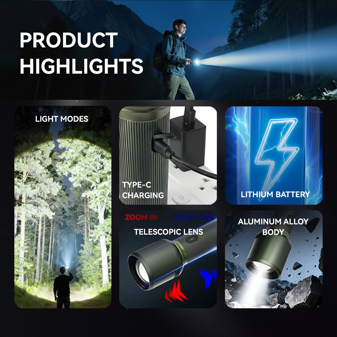 NSS Rechargeable Zoomable LED Flashlight Tactical Torch