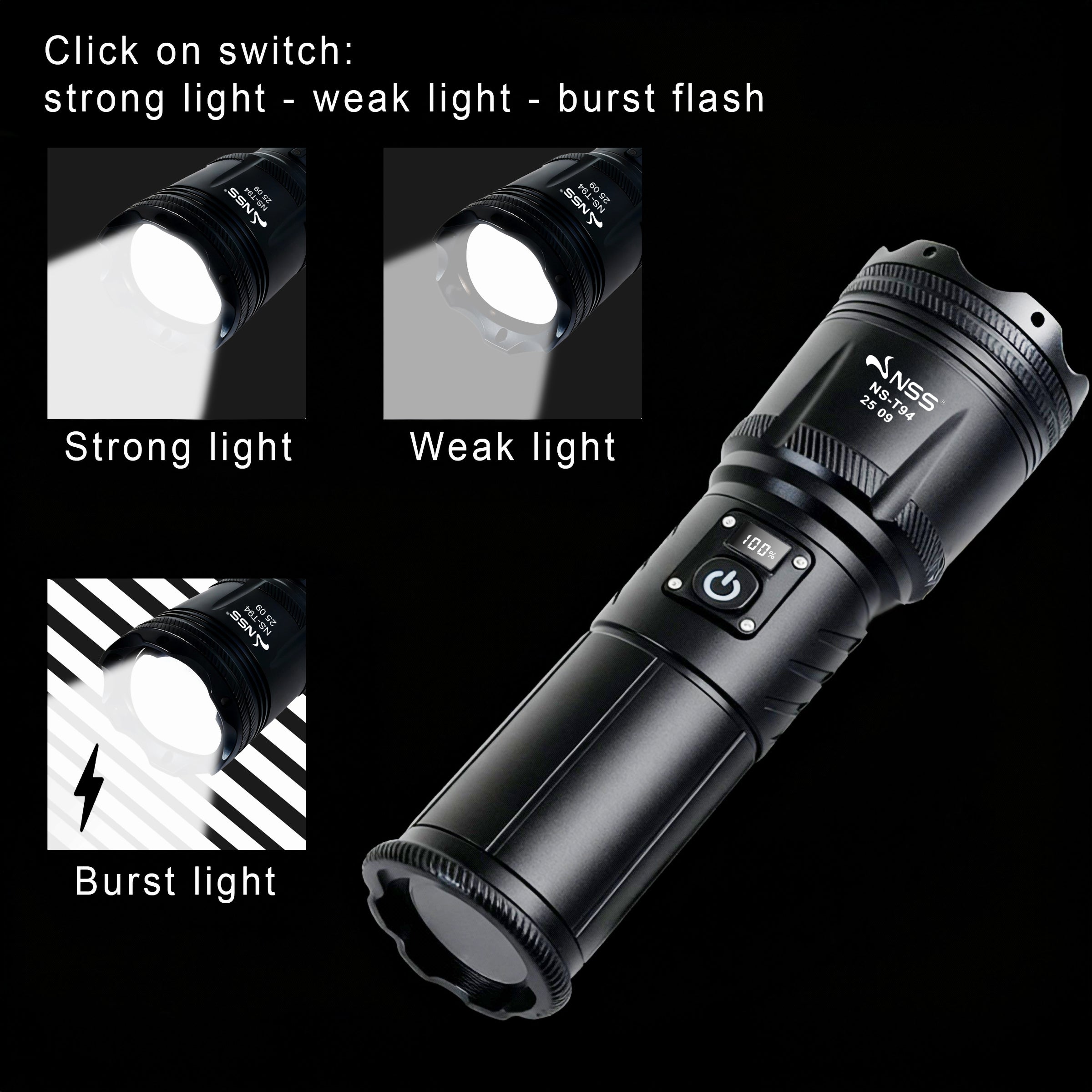 NSS 500W Zoomable Super Bright LED Flashlight