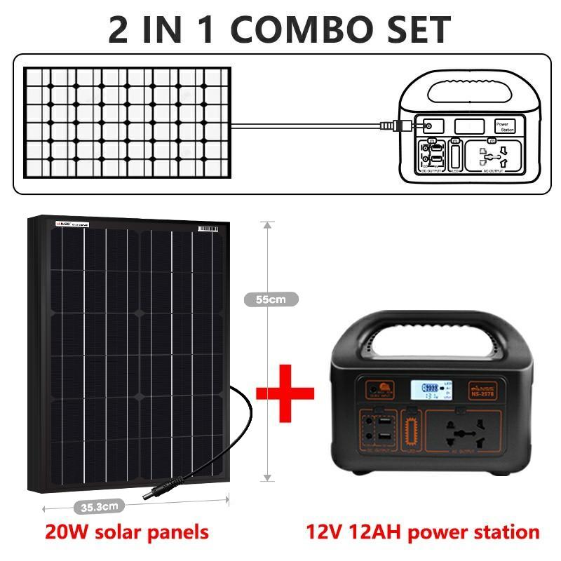 NSS Portable Power Station with 20W Solar Panel – Compact Generator for Camping, Emergency Backup & 220V Devices