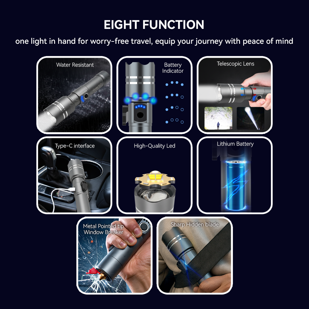 NSS Rechargeable Emergency LED Flashlight with Glass Breaker & Seatbelt Cutter