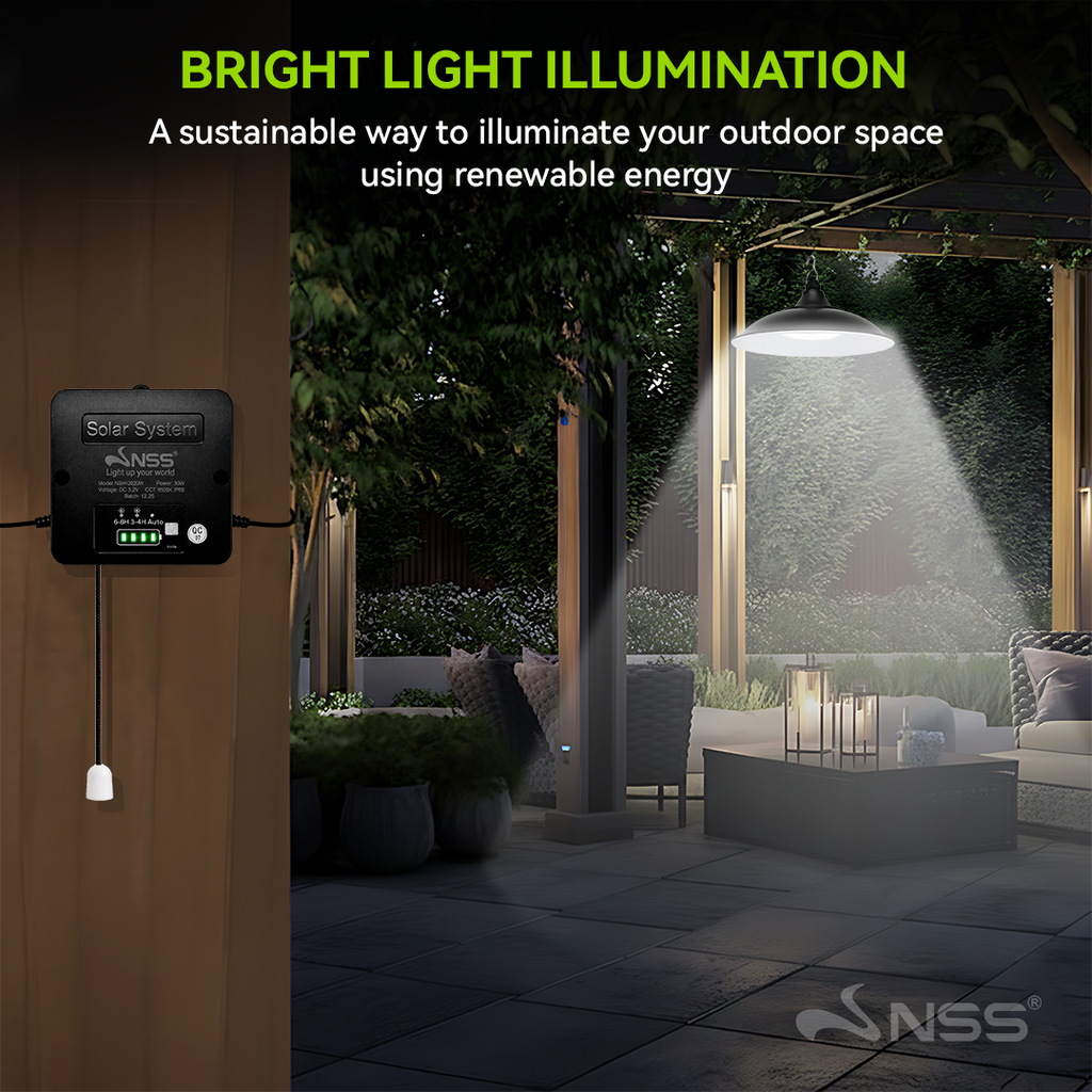 NSS 30W Solar High Bay Light – IP65 Waterproof LED Hanging Lamp with Solar Panel