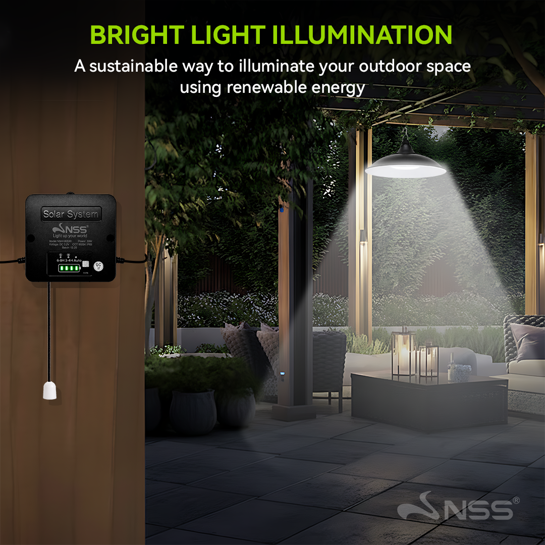 NSS 30W Solar High Bay Light – IP65 Waterproof LED Hanging Lamp with Solar Panel