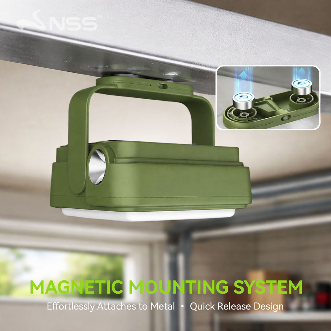 NSS Solar Powered Emergency Light with Power Bank – Portable Camping Lamp with Magnetic Base & Hanging Hook