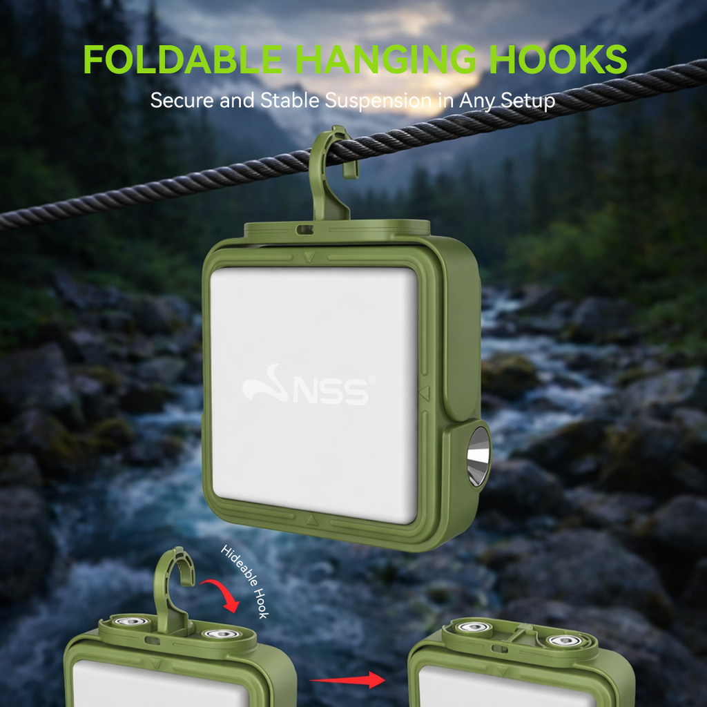 NSS Solar Powered Emergency Light with Power Bank – Portable Camping Lamp with Magnetic Base & Hanging Hook