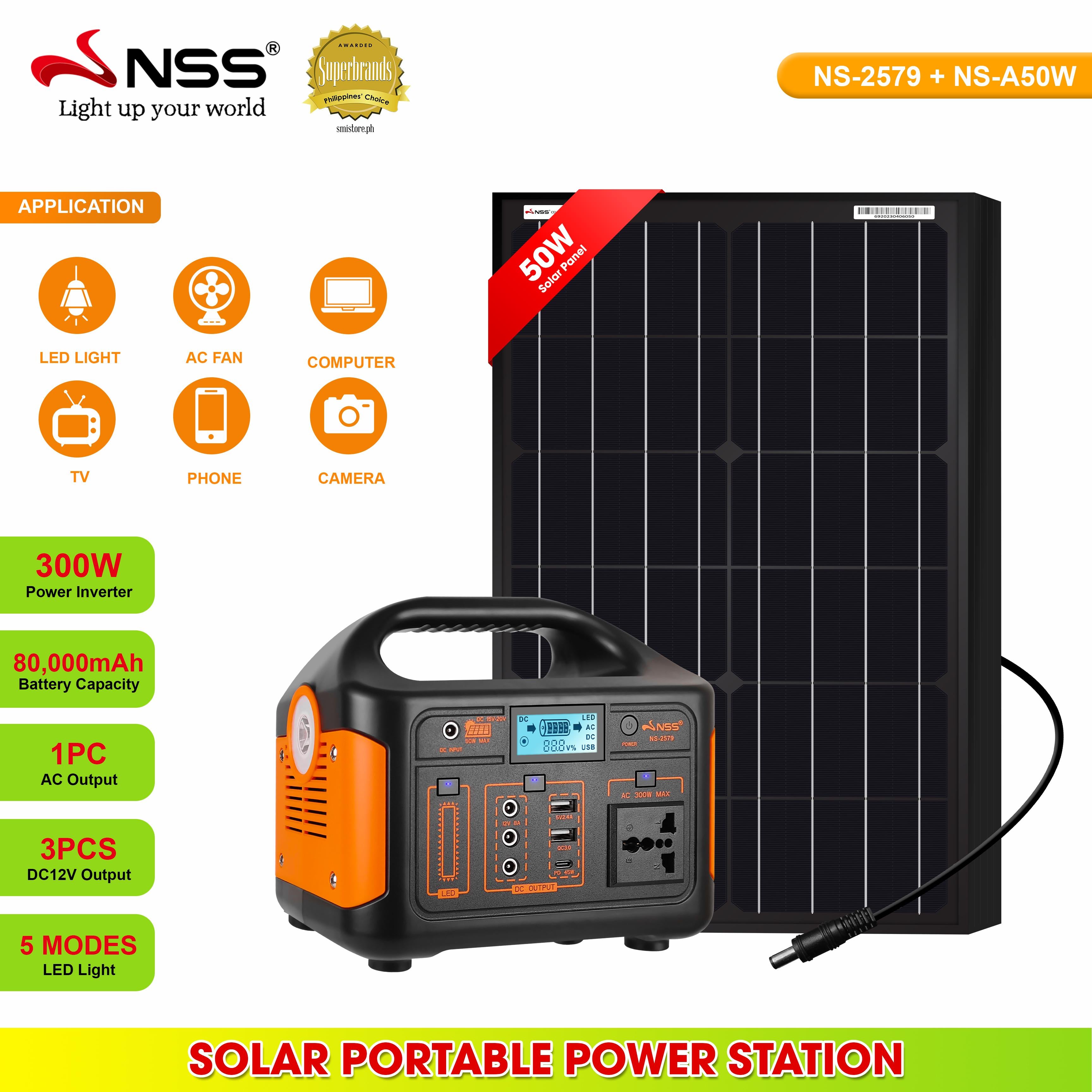 NSS 300W Portable Power Station – Solar Generator for Home & Camping (2579 + NS-A50W)