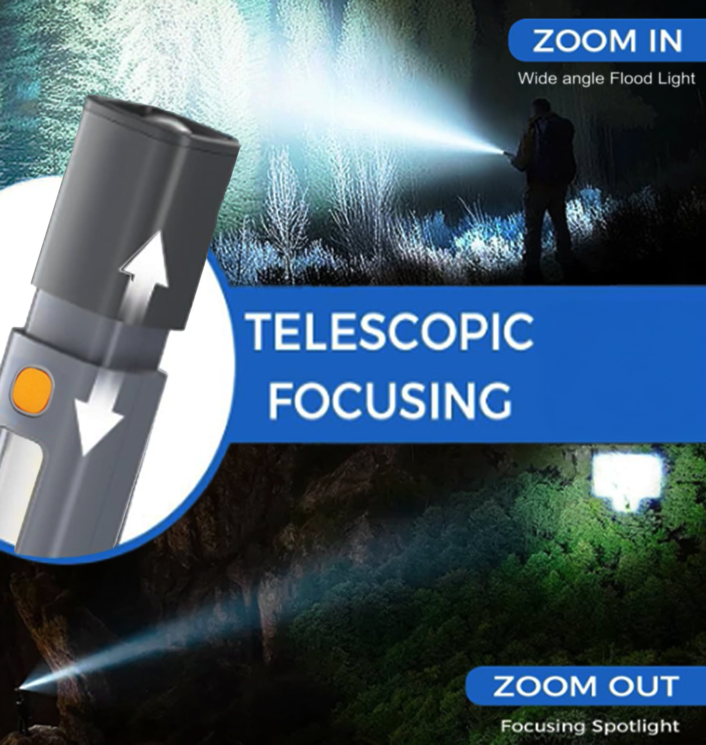 NSS LED XPE Zoomable Flashlight – Rechargeable USB-C Torch with 3 Light Modes & 1200mAh Battery