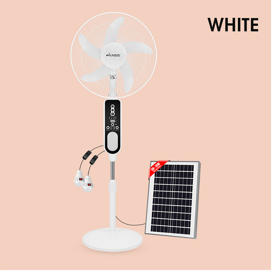 NSS Portable Solar Desk Fan with Power Bank & LED Light – Rechargeable Emergency Fan