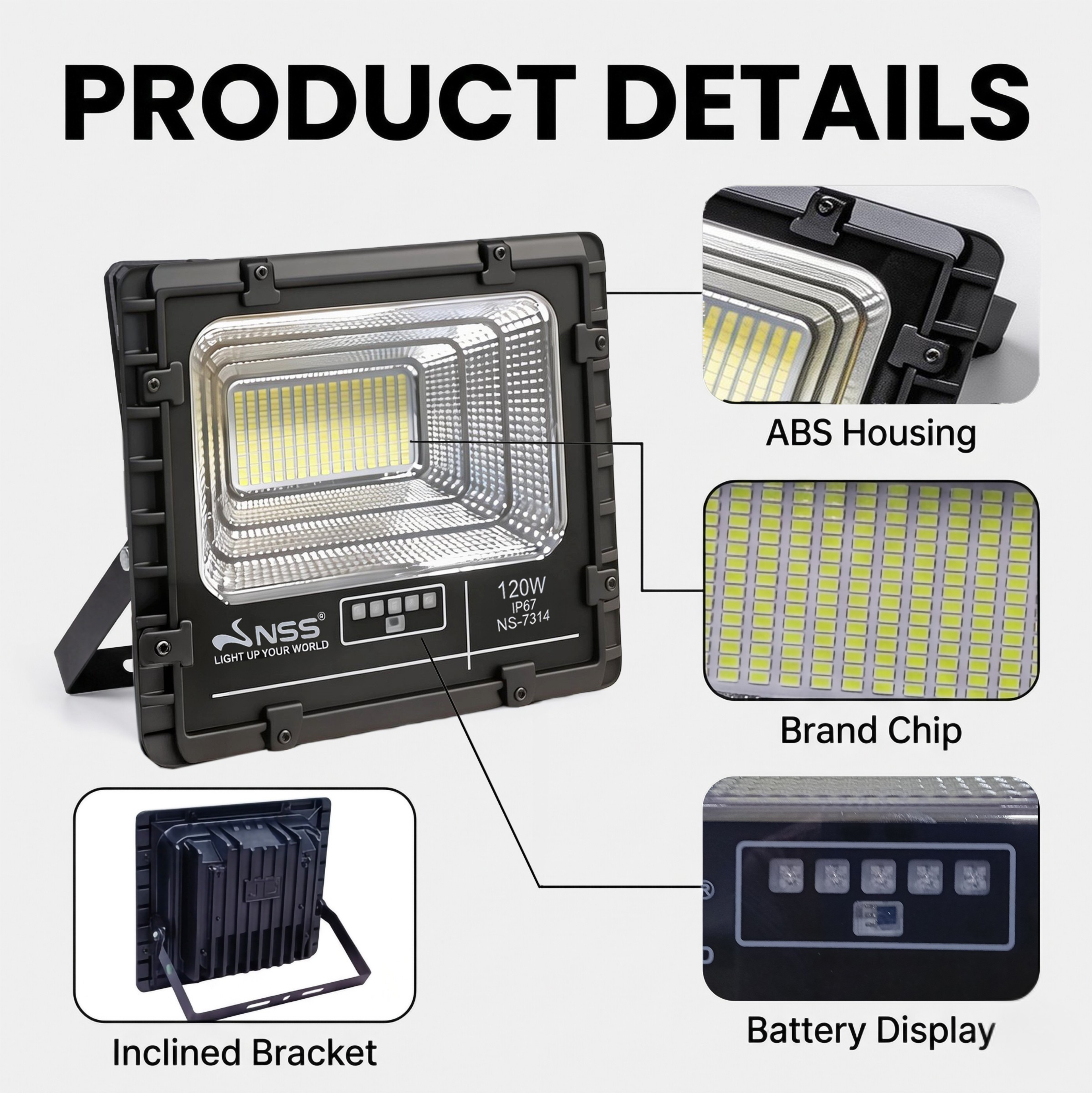 NSS 120W Solar Flood Light – IP67 Waterproof LED Security Light with Remote Control