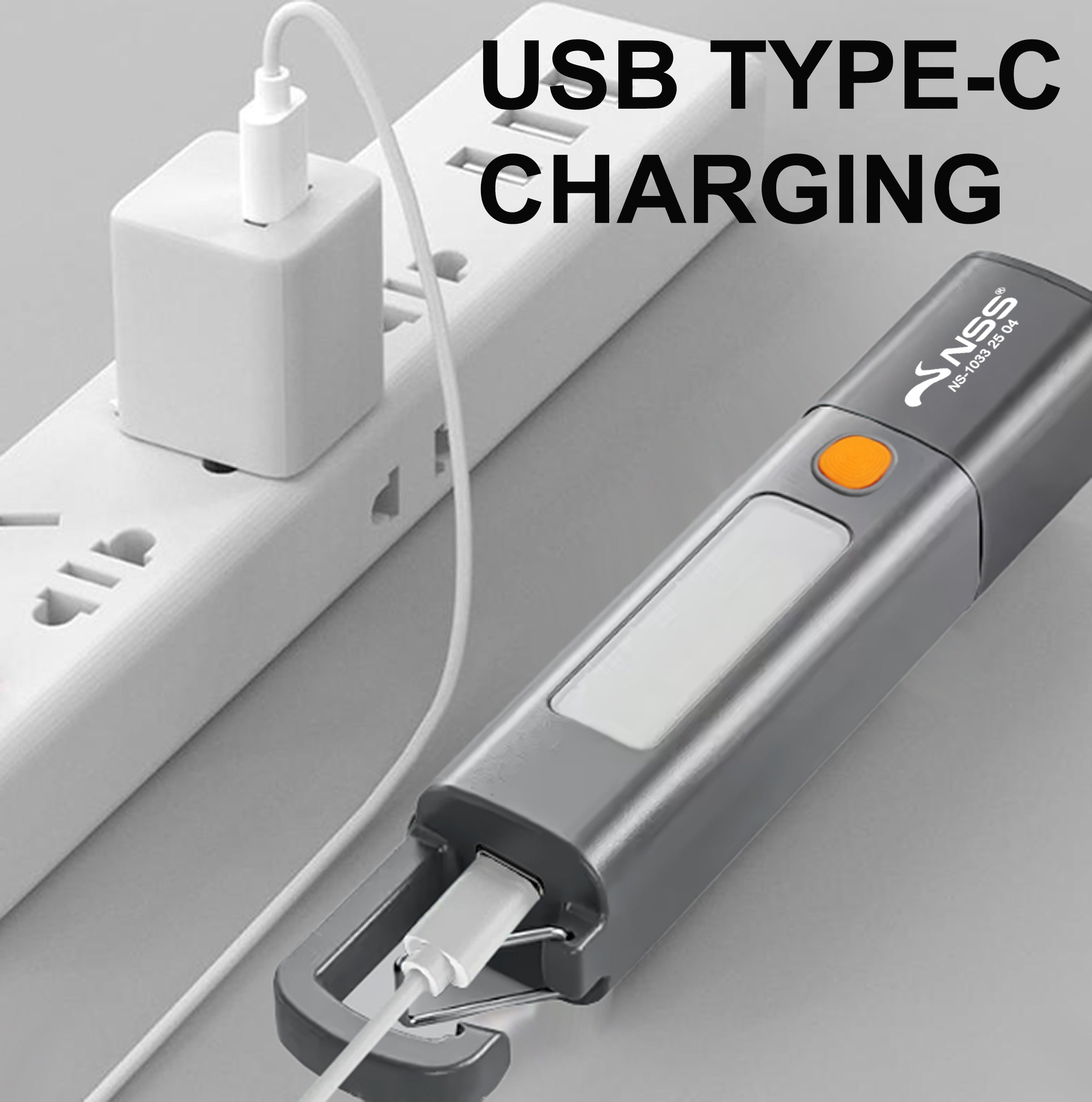 NSS LED XPE Zoomable Flashlight – Rechargeable USB-C Torch with 3 Light Modes & 1200mAh Battery