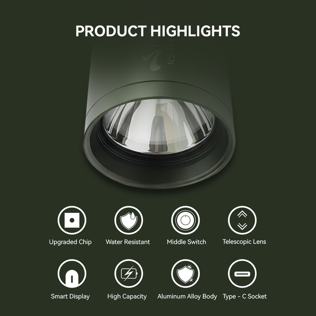 NSS Rechargeable Zoomable LED Flashlight – High Power Tactical Torch