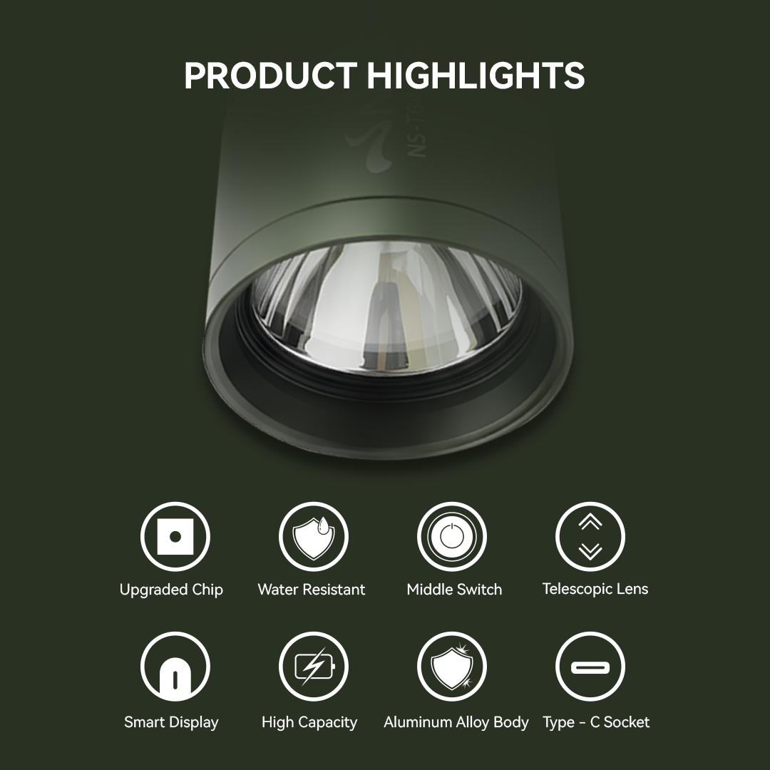 NSS Rechargeable Zoomable LED Flashlight – High Power Tactical Torch