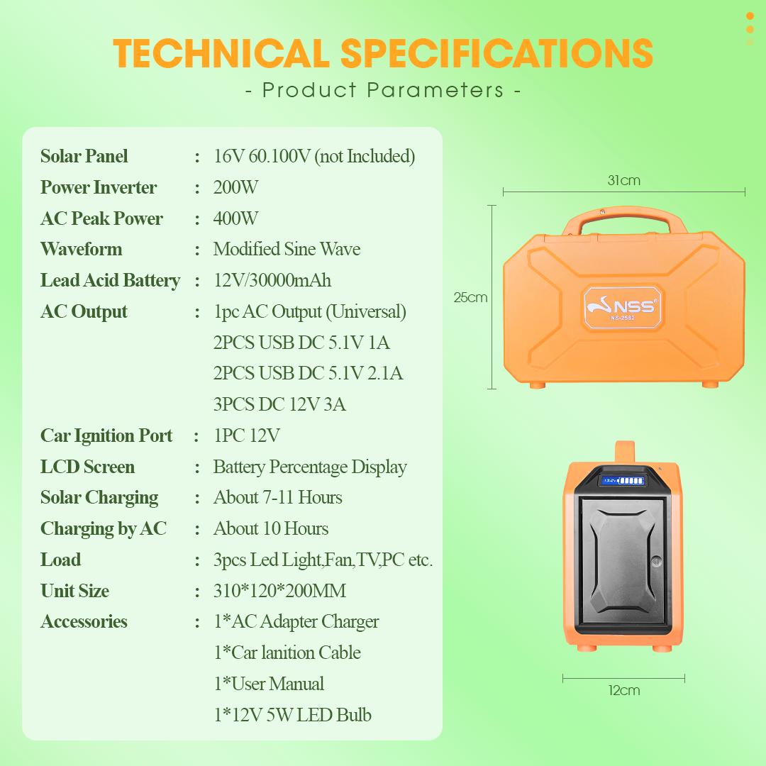 NSS 200W Portable Solar Generator Power Station – Backup Power for Home & Camping (NS-2582)