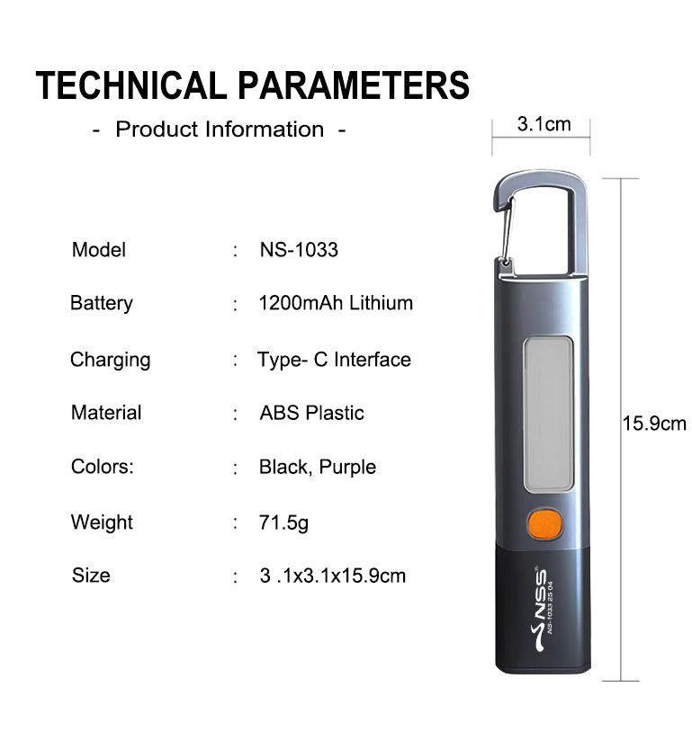 NSS LED XPE Zoomable Flashlight – Rechargeable USB-C Torch with 3 Light Modes & 1200mAh Battery