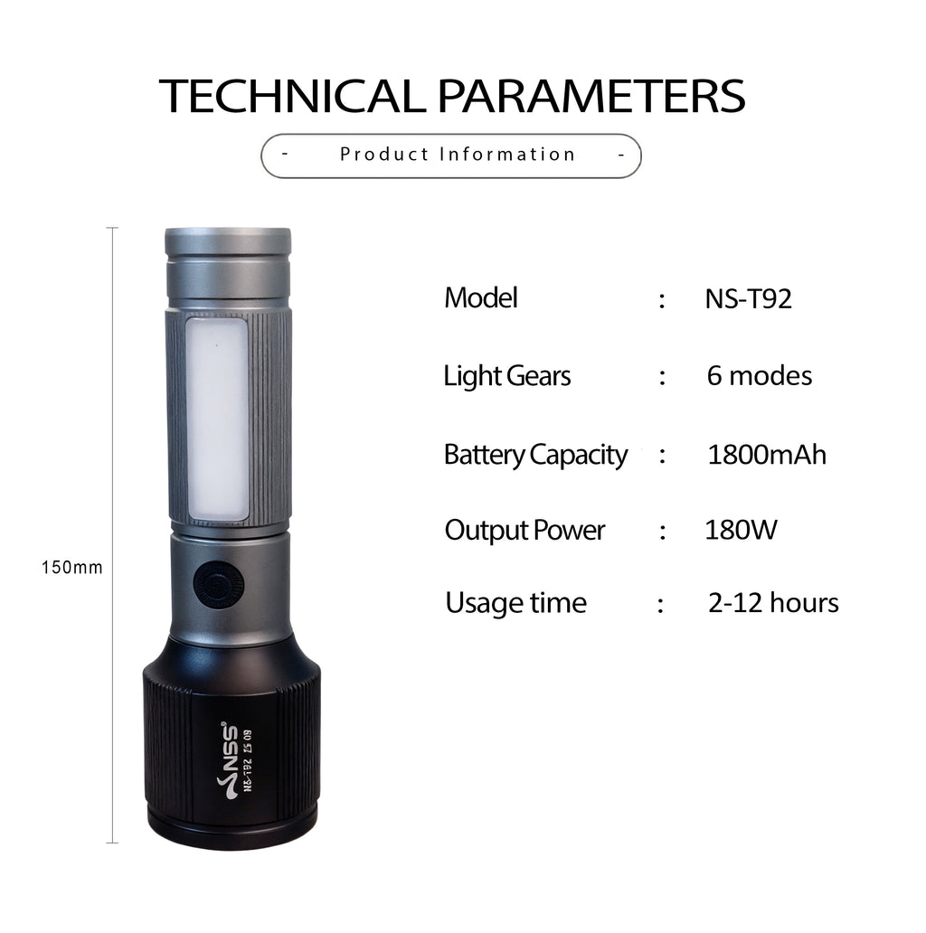 NSS Zoomable LED Flashlight Shockproof & Water-Resistant Outdoor Light