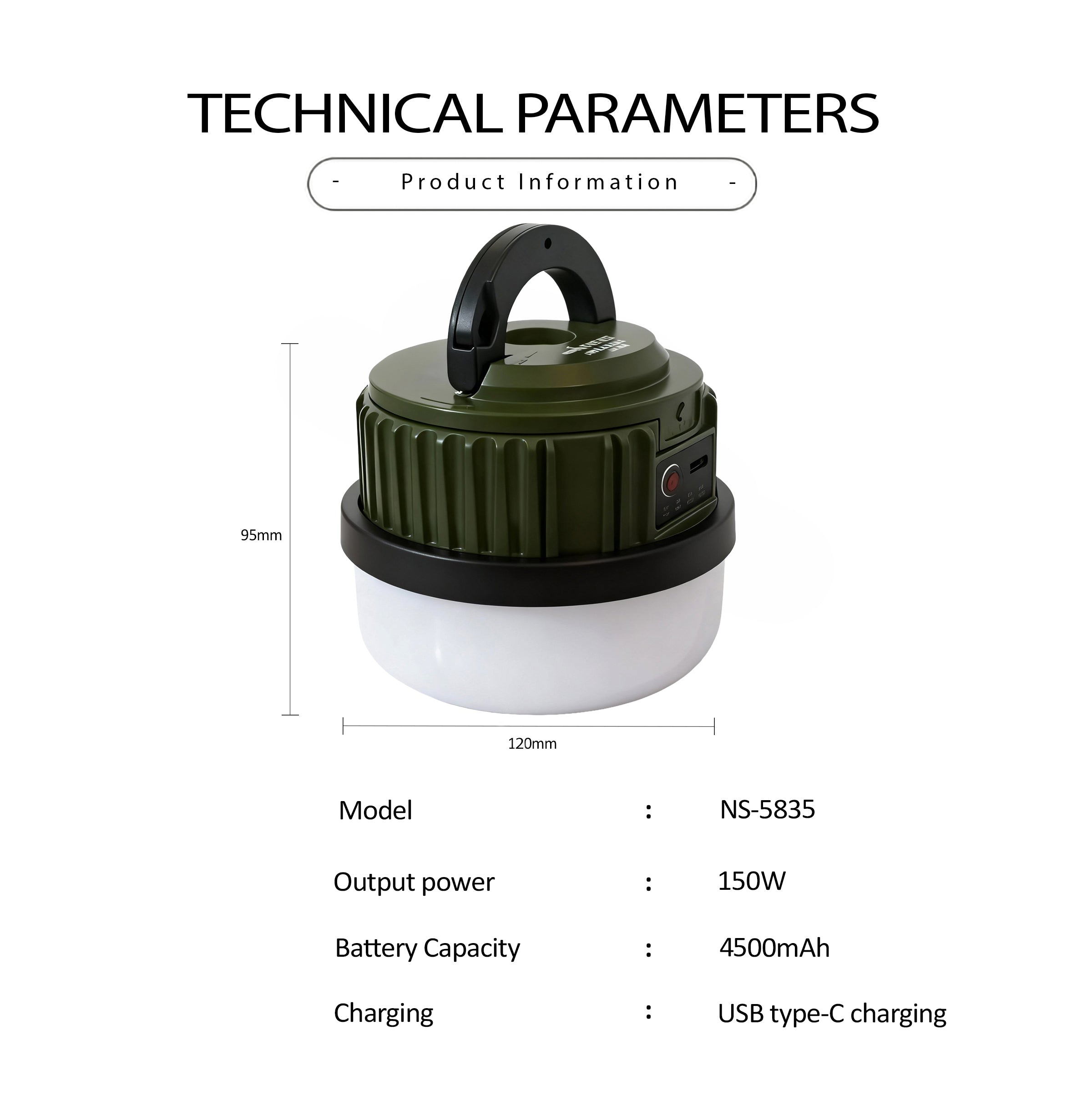 NSS 150W Rechargeable LED Emergency Lamp – Waterproof Camping Lantern with 5 Modes