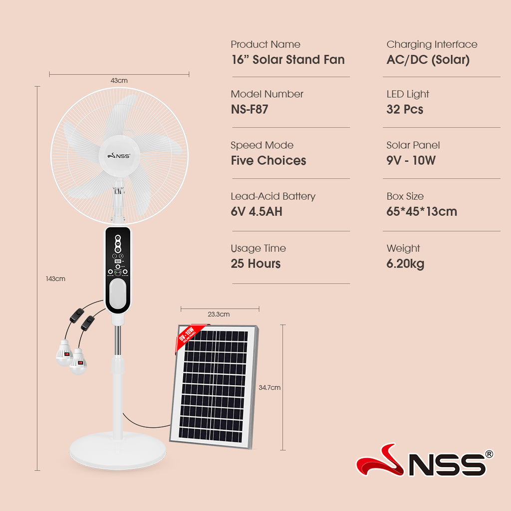 NSS Portable Solar Desk Fan with Power Bank & LED Light – Rechargeable Emergency Fan