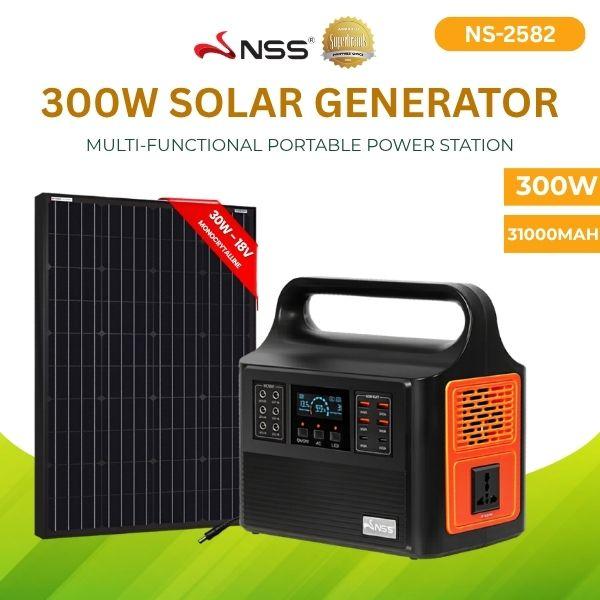 NSS [NEW LAUNCH] Solar Generator 300W-300W Peak Power Inverter 31000mAh Portable Power Station Multi-Functional Lithium Battery Emergency Power Supply for Camping Outdoor Home Blackout with AC/DC/USB Ports