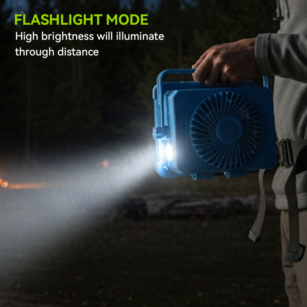 NSS Solar Rechargeable Emergency Fan Light with Powerbank – IP66 Waterproof LED Light