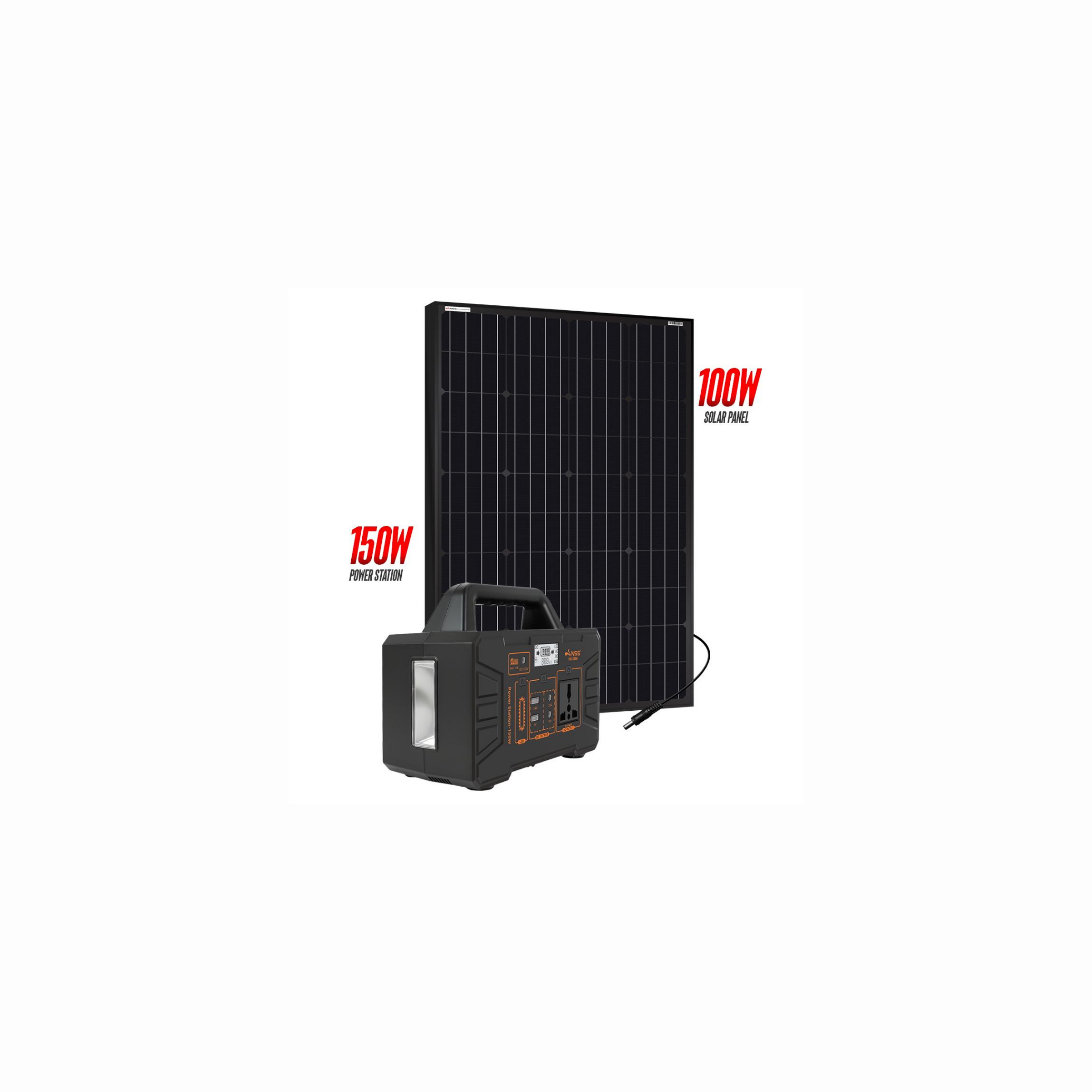 NSS [NEW LAUNCH] 150W Portable Power Station with Solar Panel Kit - Rechargeable Solar Generator, Multi-Function Output Ports, Emergency Battery Backup for Camping, Outdoor, & Home Blackout - NS-2586