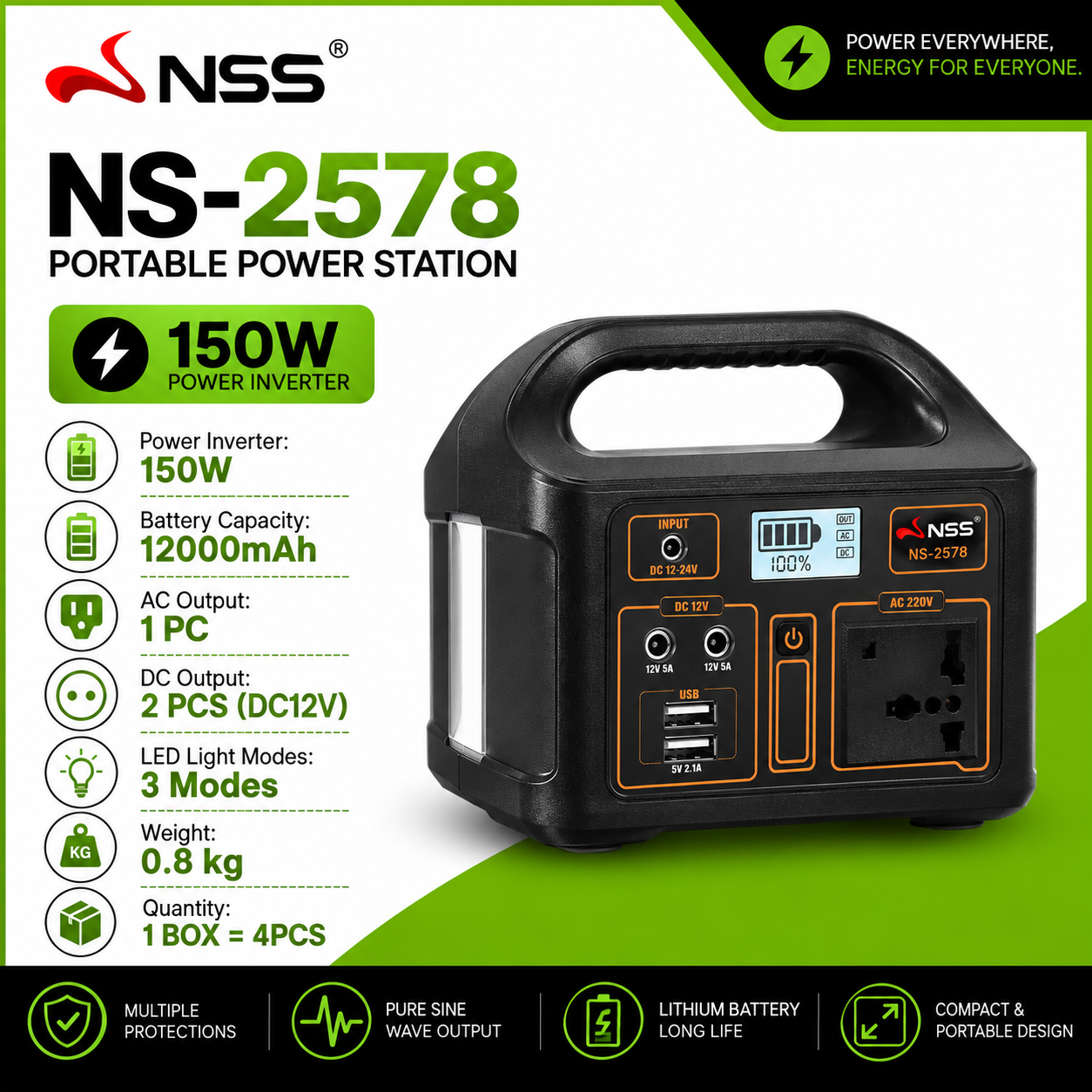 NSS 150 watts Portable Power Station – Compact Generator for Camping, Emergency Backup