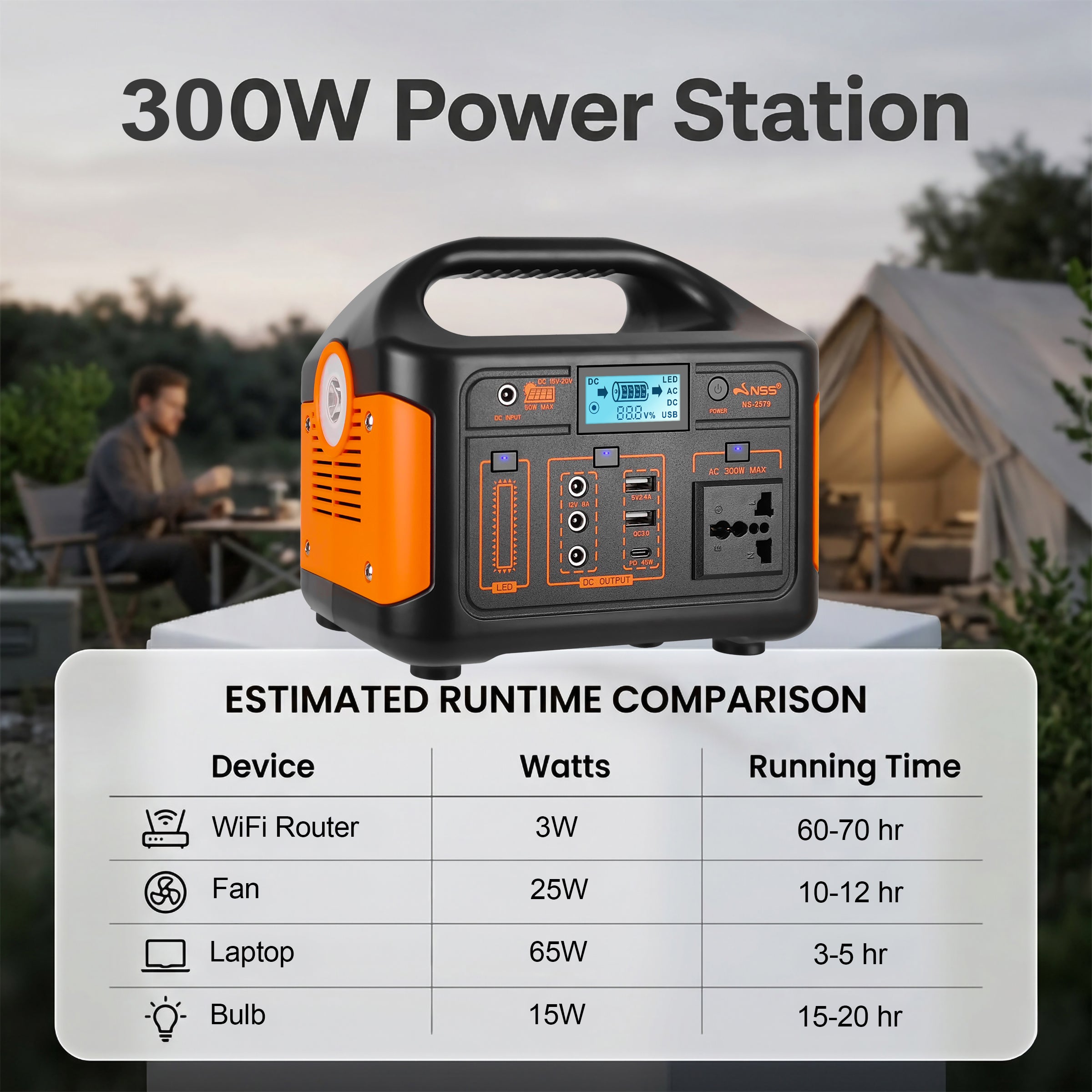 NSS Portable Power Station with 20W Solar Panel – Compact Generator for Camping, Emergency Backup & 220V Devices