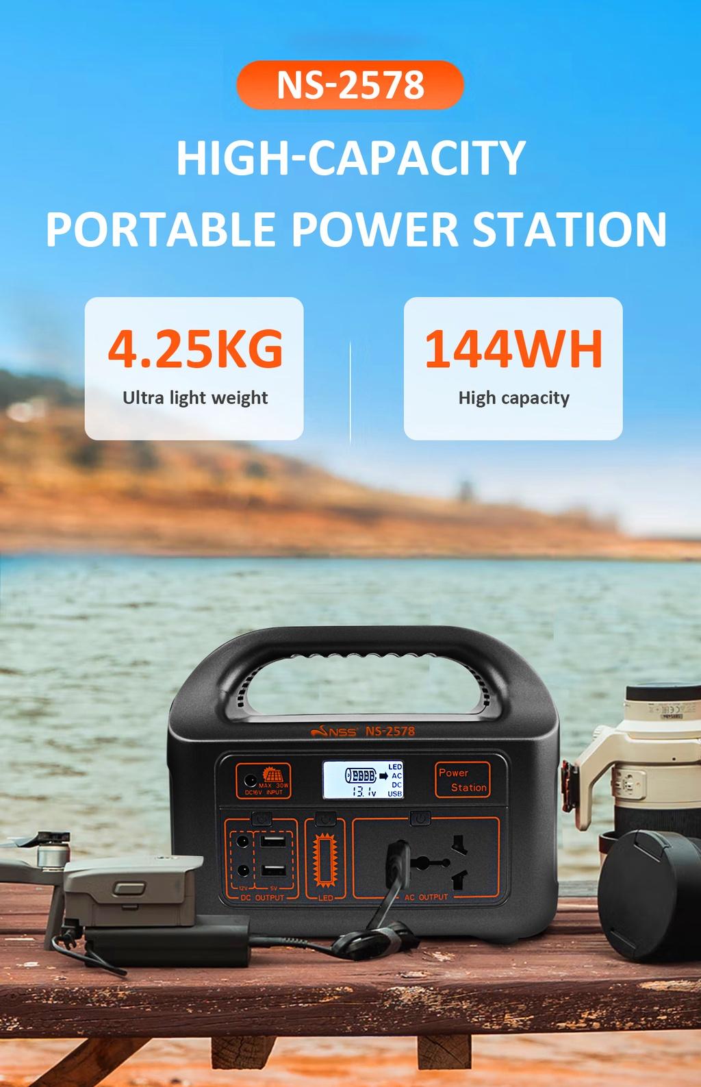 NSS Portable Power Station with 20W Solar Panel – Compact Generator for Camping, Emergency Backup & 220V Devices