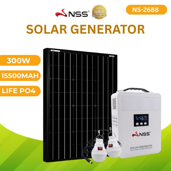 NSS NEW Solar Generator 300W/500W Portable Power Station 15500mAh Lithium Battery Emergency Power Supply with 2 External Bulbs for Camping Home Outage 13 Output Ports 5V 2A USB