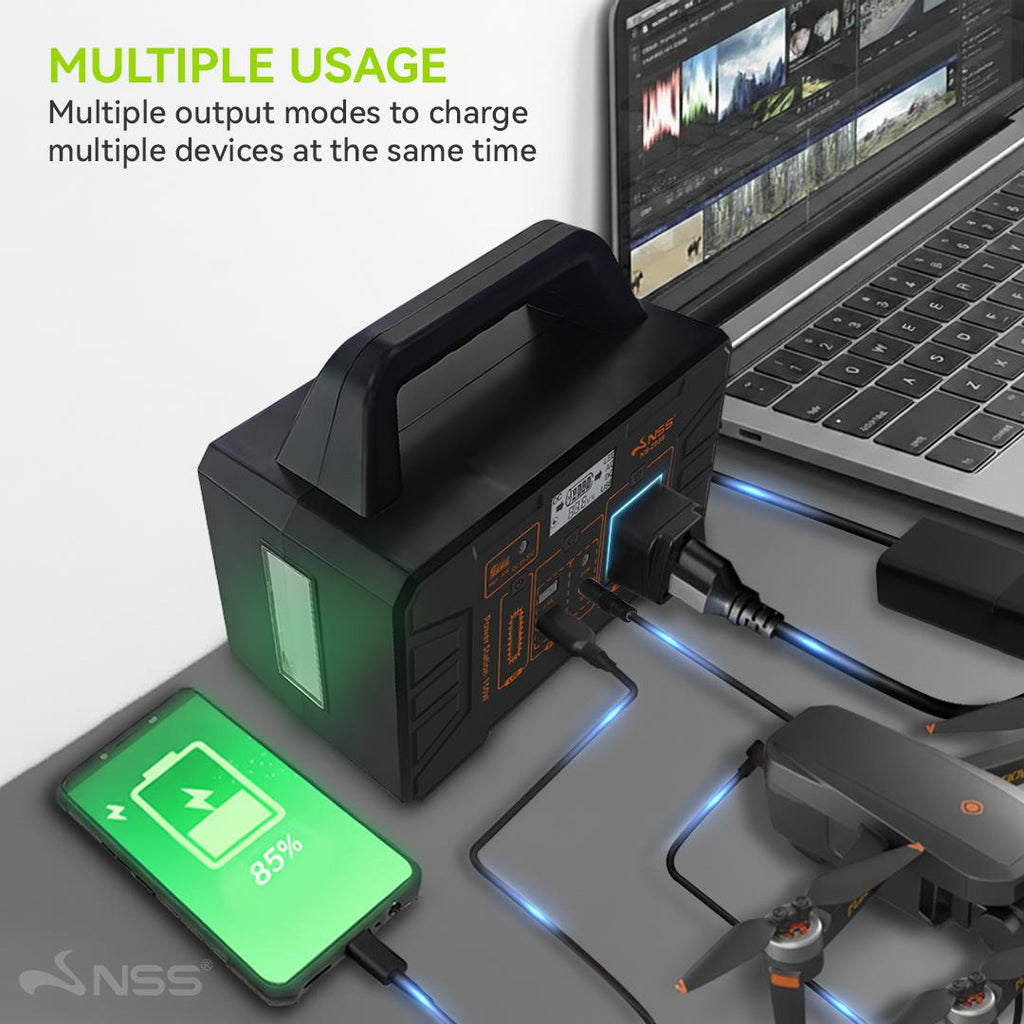 NSS [NEW LAUNCH] 150W Portable Power Station with Solar Panel Kit - Rechargeable Solar Generator, Multi-Function Output Ports, Emergency Battery Backup for Camping, Outdoor, & Home Blackout - NS-2586