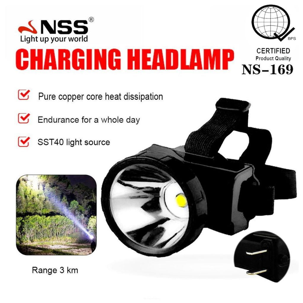 NSS Rechargeable LED Headlamp NS-169 – High Power SST40 Headlight with Long Range Beam & All-Day Battery